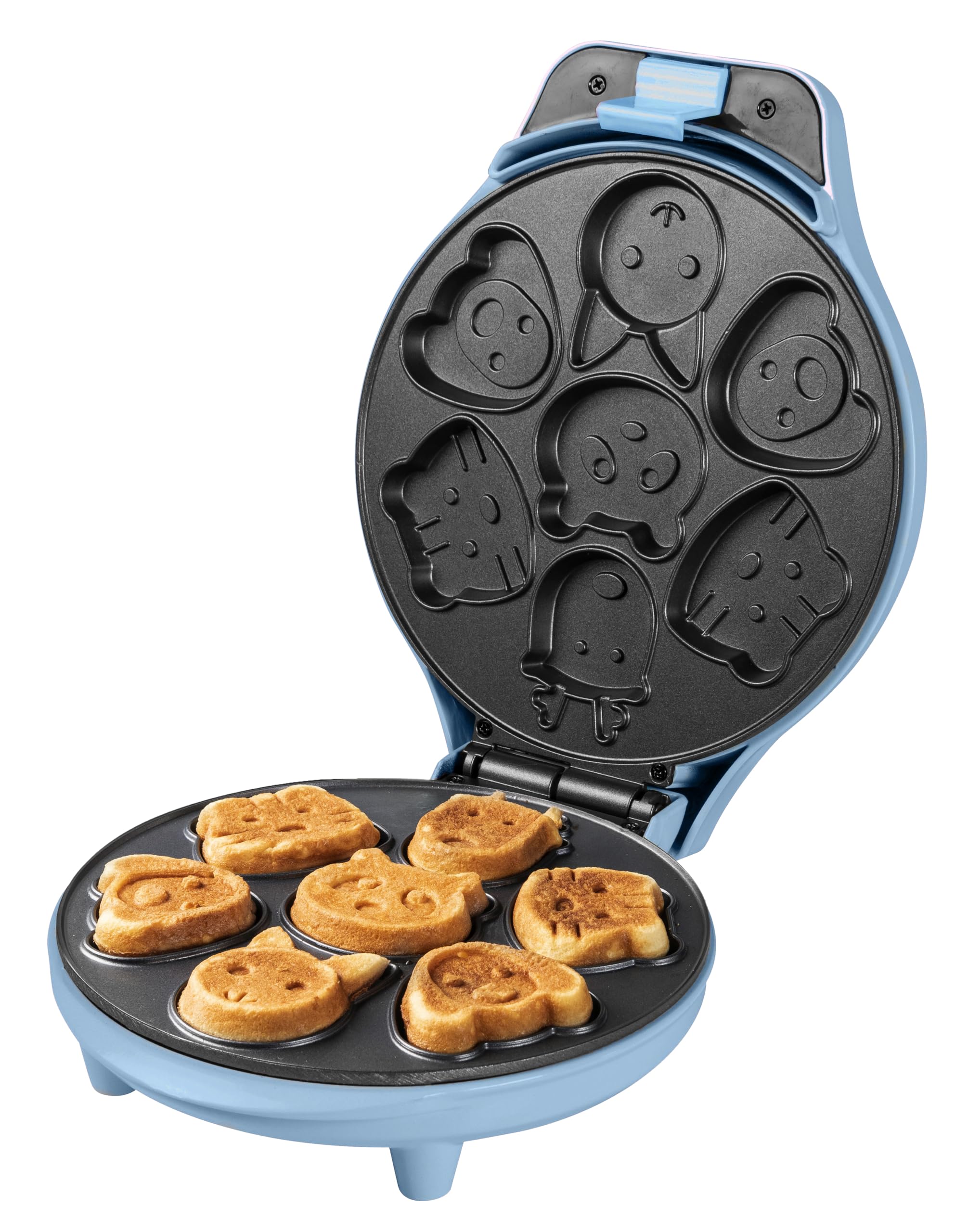 Bestron Waffle Maker con motivi di animali, piastra per Waffle mini biscotti a cialda, indicatoro luminso & rivestimento antiaderente, 700 watt, colore: Blu