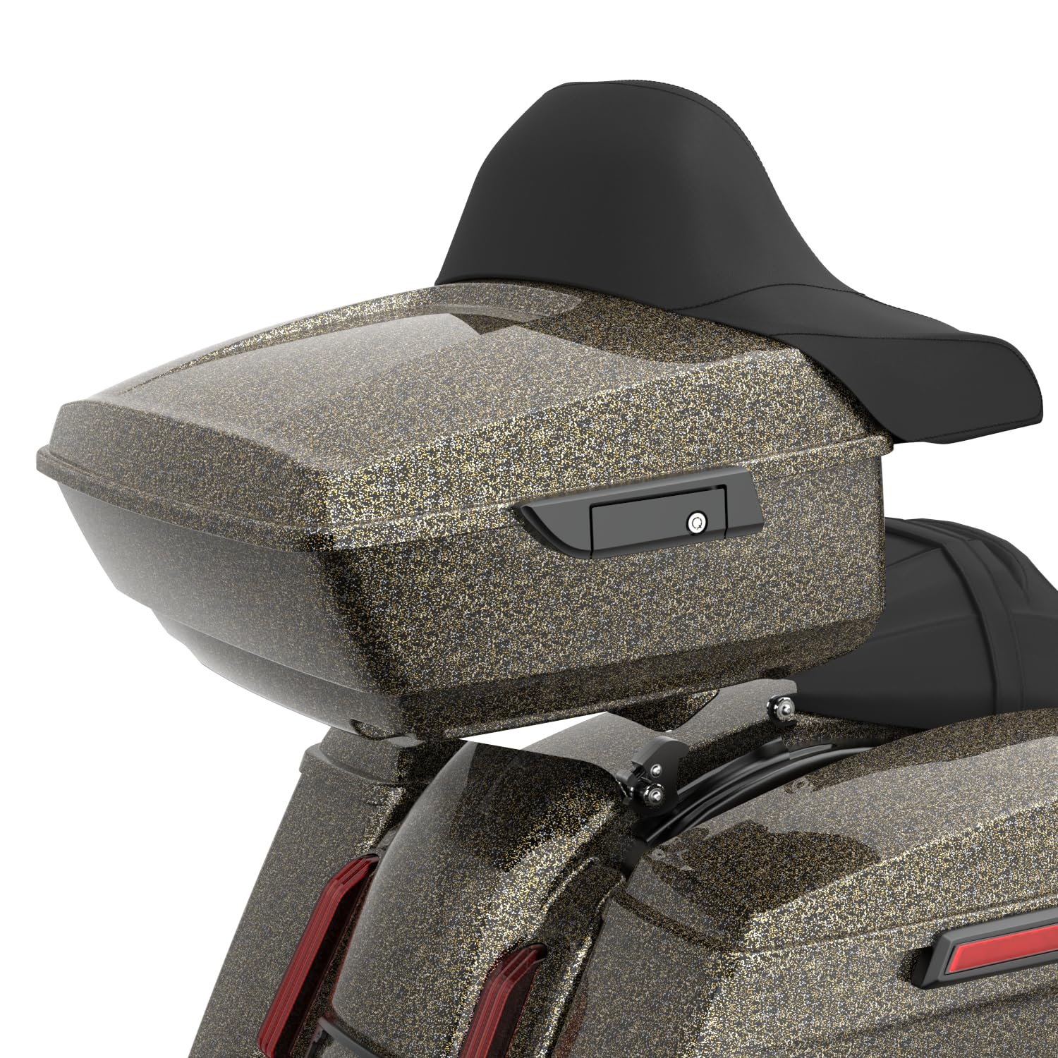 Moto Onfire King Tour Trunk Pack with Backrest Pad Fit for Harley Touring Street Glide Road King Road Glide Special 2009-2020 (Hard Candy Black Gold Flake)
