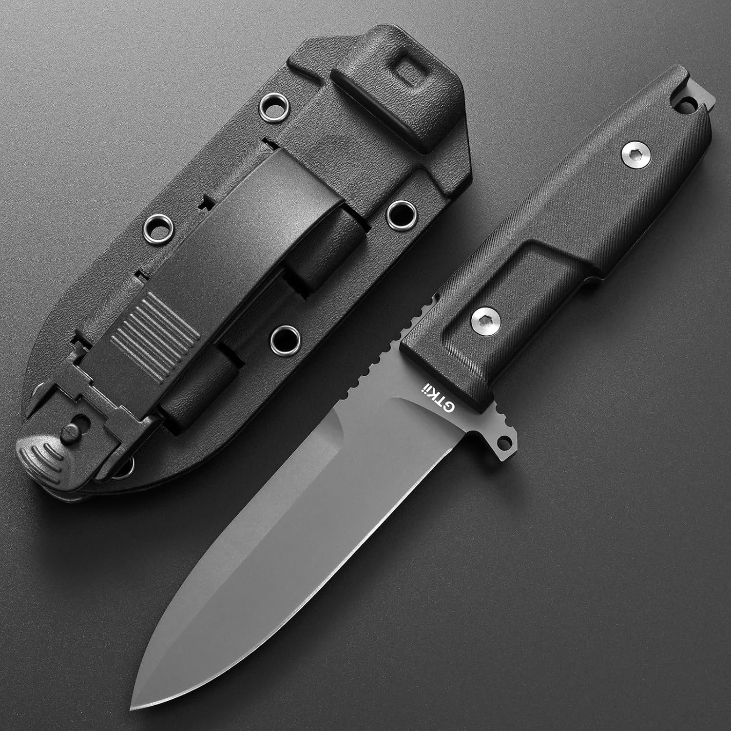Gtkii GTK40 Fixed Blade Knife AUS-8 Steel Blade Full Tang Nylon Fiberglass Handle Compact EDC Fix Knifes for Outdoor Camping Hunting(Black)