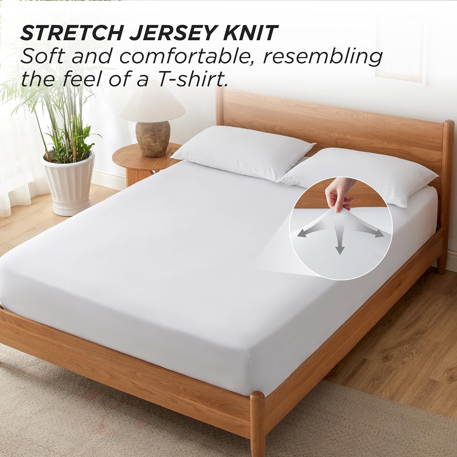 Bedsure Twin Fitted Sheet 3 Pack - Jersey Knit Microfiber, Cozy T-Shirt Soft & Wrinkle Free, 16 Inches Deep Pocket Elastic Bed Fitted Sheets with 2 Pillowcases, Pure White, 39x75 Inches