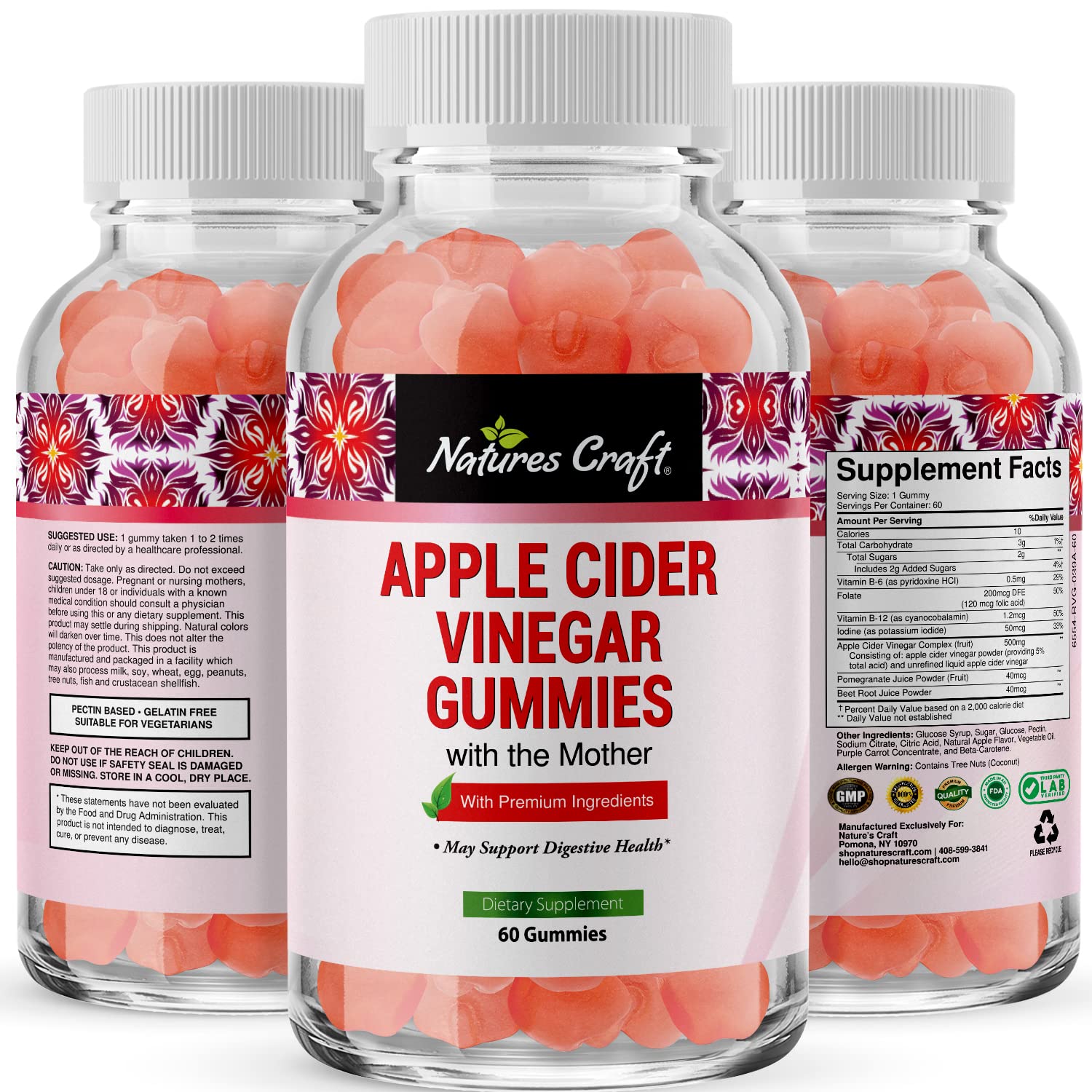 ACV Apple Cider Vinegar Gummies Natural Energy Supplement ACV Gummy with Mother for Body