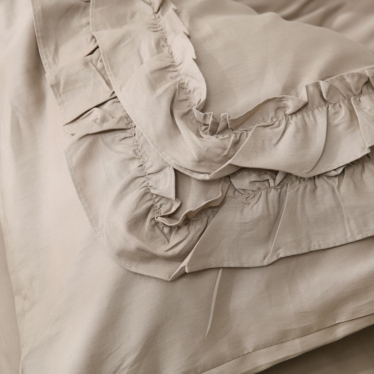 Merryword Taupe Ruffled Duvet Cover Set Queen, 100% Cotton Cute Lace Bedding Set Shabby Chic Farmhouse French Country Comforter Cover - Image 9