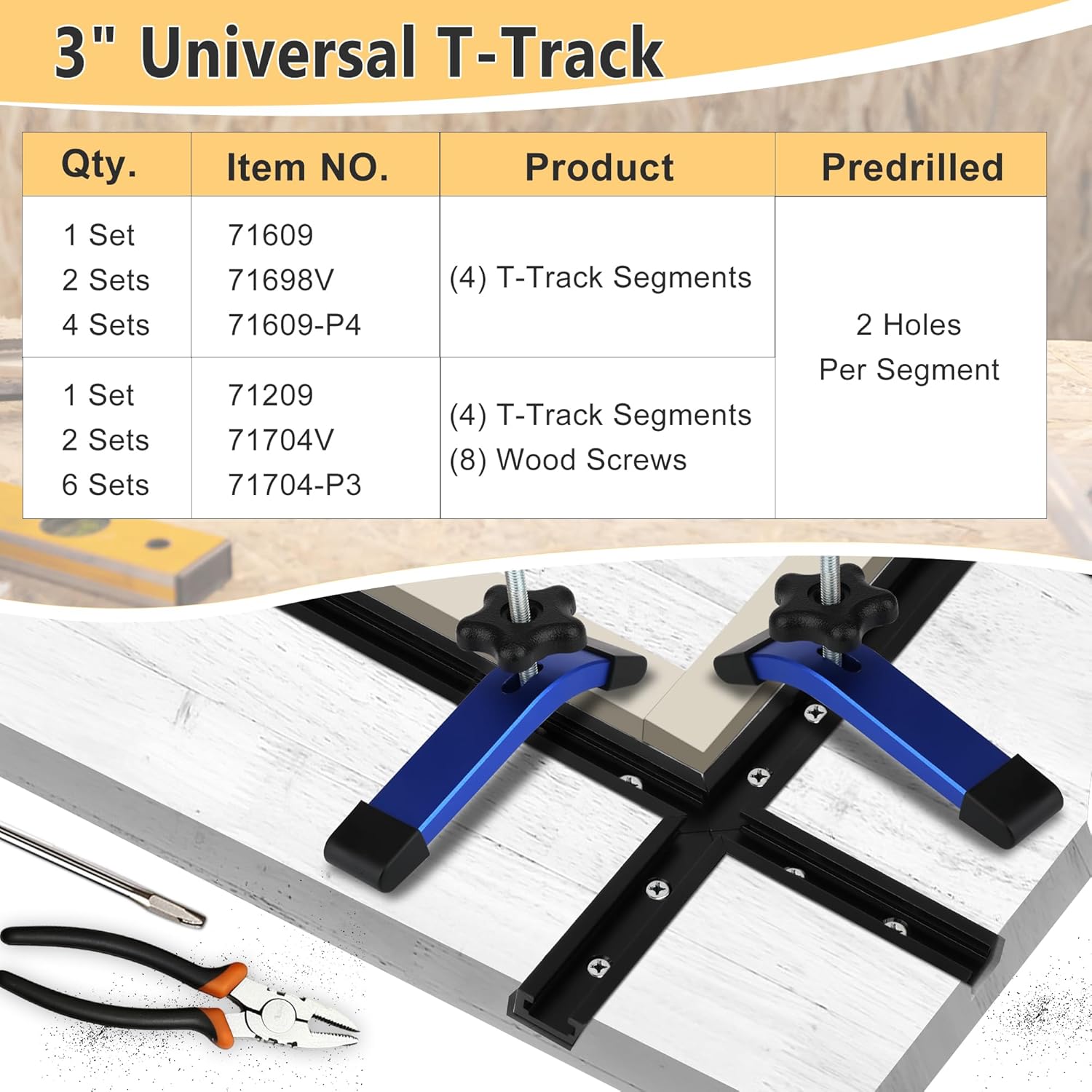 2 Set 8PCS 3" T-Track Intersection Kit, Catcan Double Cut Profile Aluminum Universal T Tracks Accessories with Predrilled Mounting Holes and 16P Screws for Woodworking Jigs and Fixtures