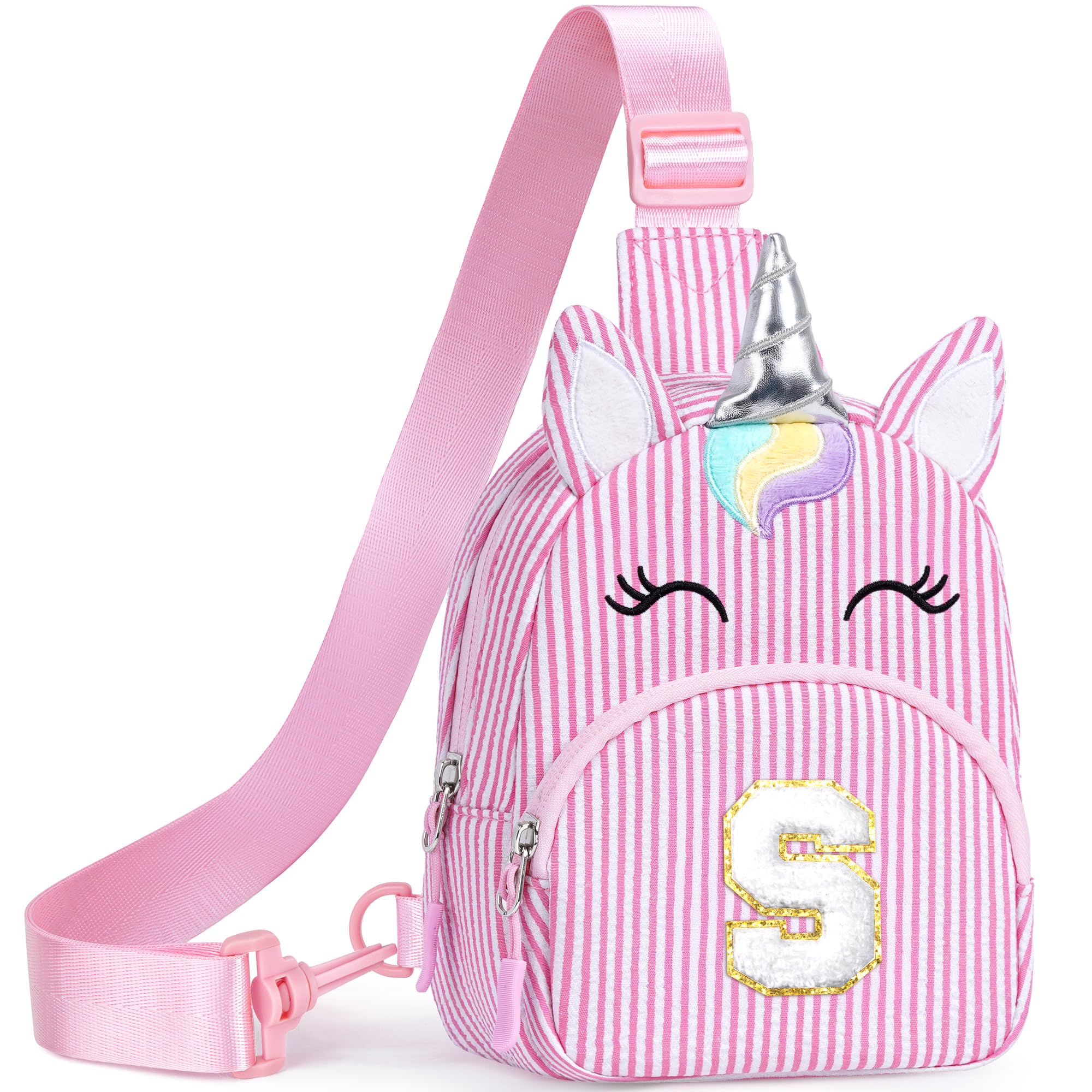 YOOLIFE Fanny Pack Gifts for Girls, Initial Small Sling Bag Pink Crossbody Bag Unicorn Belt Bags, Birthday Gifts for 2 3 4 5 6 7 8 Year Old Girls,