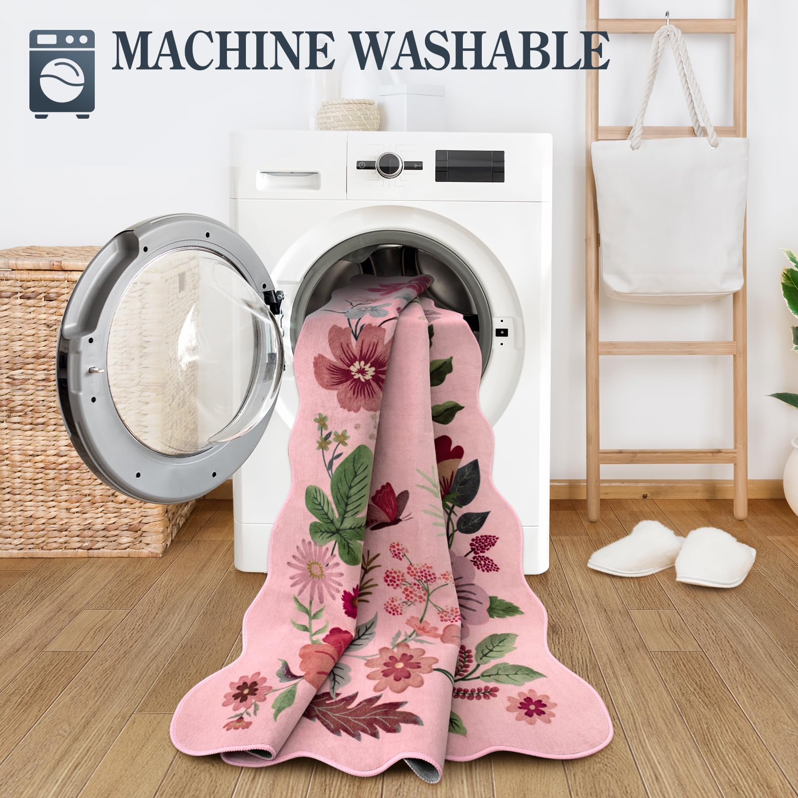 Lahome Waschbarer Teppich Boho-Blumenmuster – Rutschfest, Weich, Hochflorig, In Rosa Für Schlaf- & Kinderzimmer
