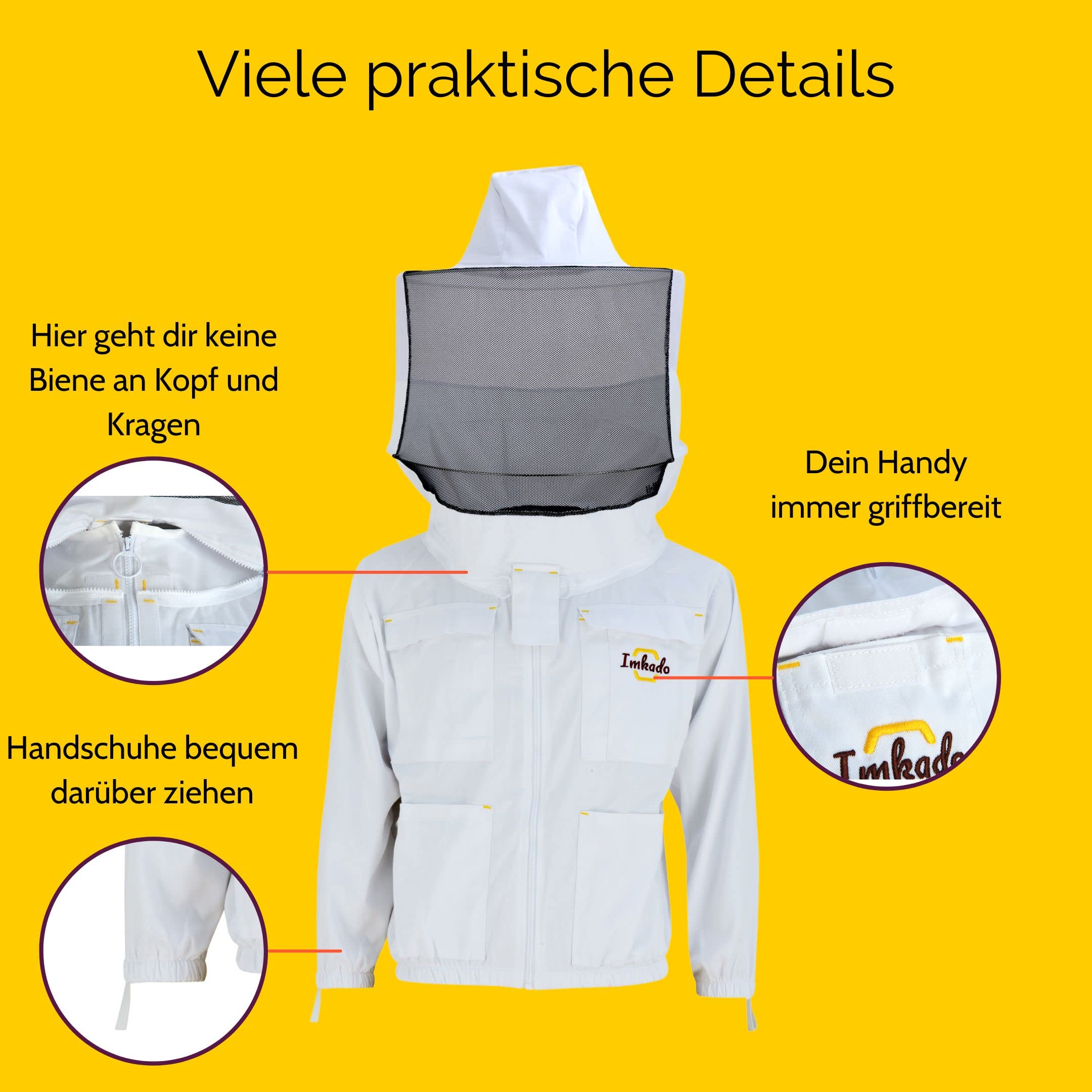 Imkerjacke, Schutzbekleidung für Imker - Schutz vor Bienenstichen - Schutzhemd, Schutzkleidung, Schutzjacke (XXL, Schleier: Rundschleier)