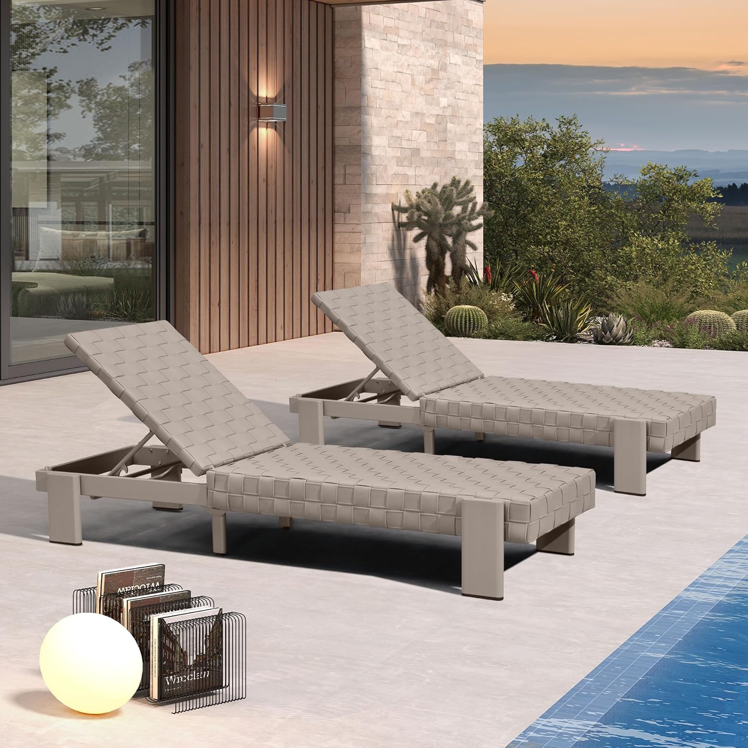 PURPLE LEAF Patio Lounge Chair Modern Luxury Outdoor Chaise Lounge 2 Pieces with Adjustable Backrest PU Leather Style Chaise Lounge Chairs for Pool Garden Backyard Beach, Black