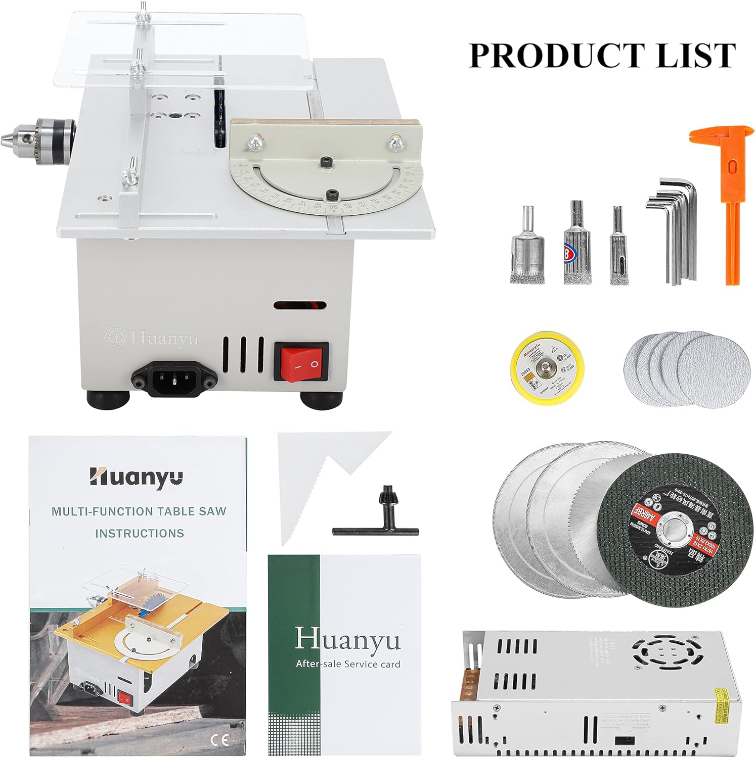 Huanyu Mini Table Saw Multifunctional Liftable Blade 6T with Miter Gauge 300W Power DIY Woodworking Handmade Tool 885 Motor Cutting Polishing Carving Punching Metal Jade Plastic (Fits Group 3, Silver)