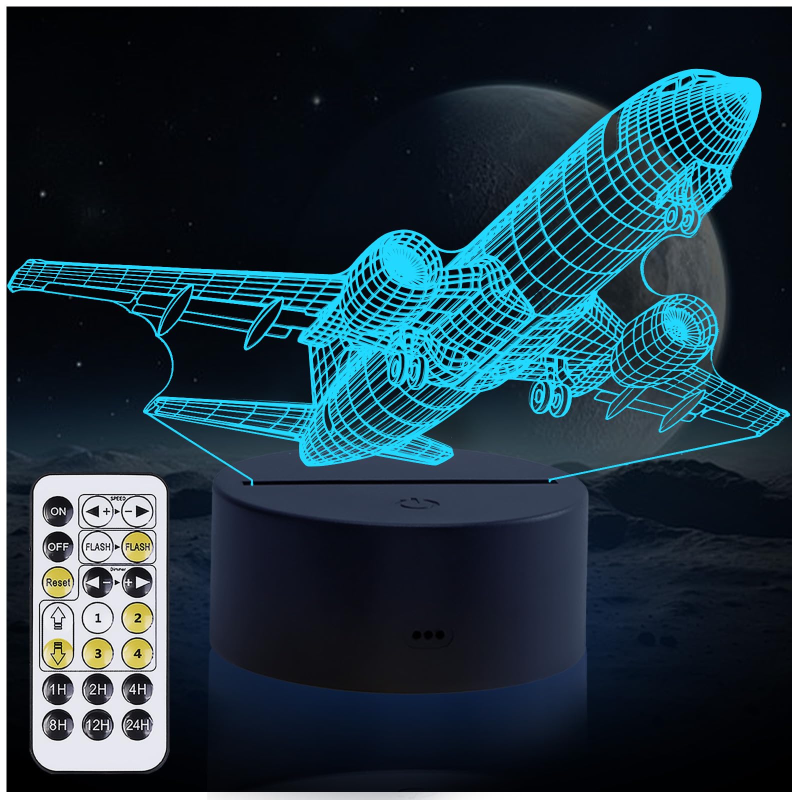 Airplane Night Light, 3D LED Illusion Night Lamp for Boys - Aircraft Themed Bedroom Lamps, Optical Illusion Lamp with Remote Control, Perfect for Kids' Room Décor, Cool Gifts for Airplane Lovers