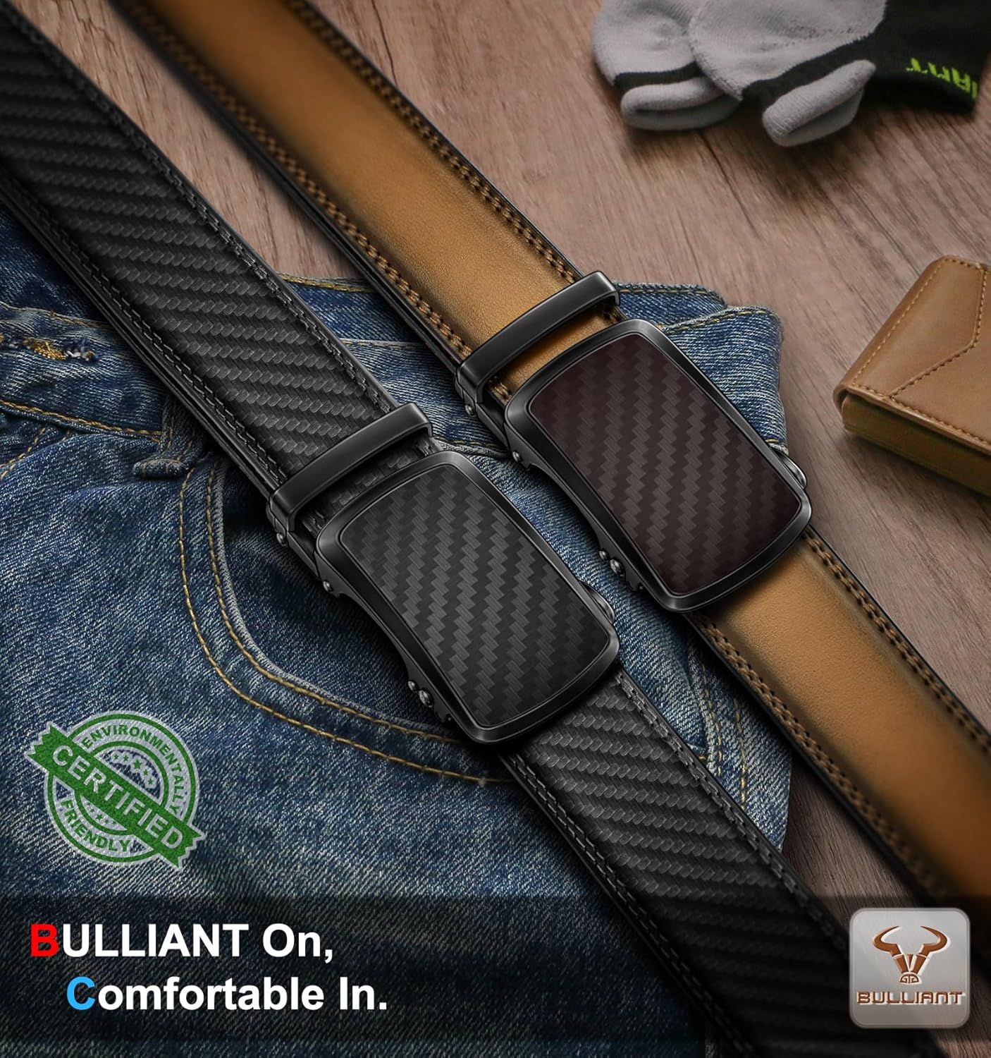 BULLIANT Men's Ratchet Belt 2 Pack-Click Leather Belt Adjustable for Men Gift 1 3/8-Cut for Perfect Fit - Image 2