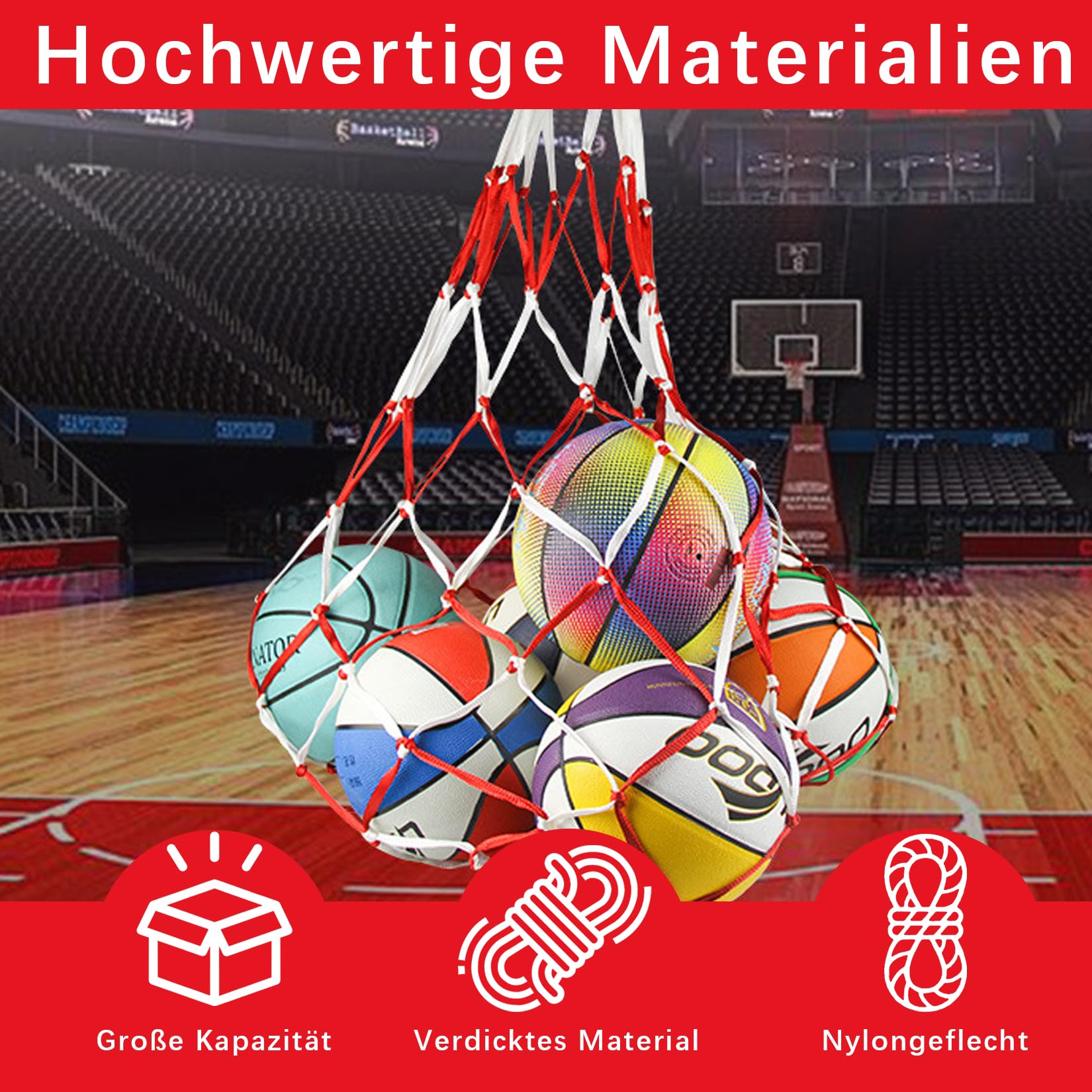 4 Bolsas de Red para Pelotas de Baloncesto, Fútbol y Voleibol - Nailon Portátil