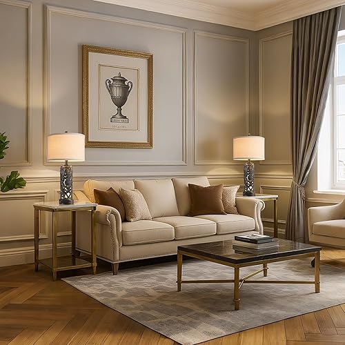 Miniatura 5 de Juego de 2 lámparas de mesa rústicas de 25 pulgadas para dormitorio, sala de estar con 2 puertos USB, lámpara de mesita de noche de resina vintage