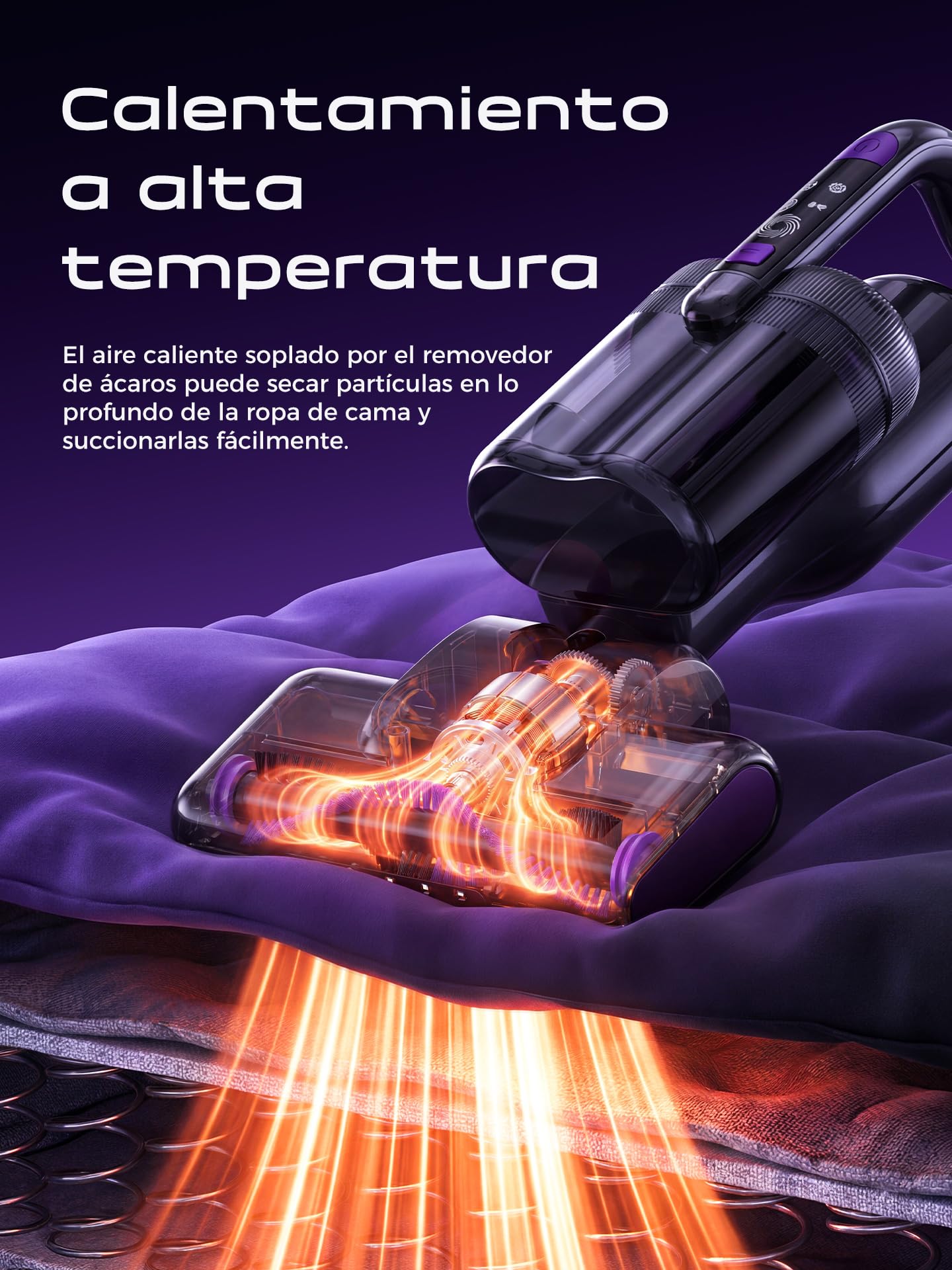 Aspiradora Antiacaros,14000PA Aspiradora de Mano con Luz UV-C,Aire Caliente,Ultrasonidos y Filtro HEPA, Aspirador para Colchón, Sofá, Tapicería y Alfombras, Alérgicos, Mascotas y Bebés–Cable 4 Metros