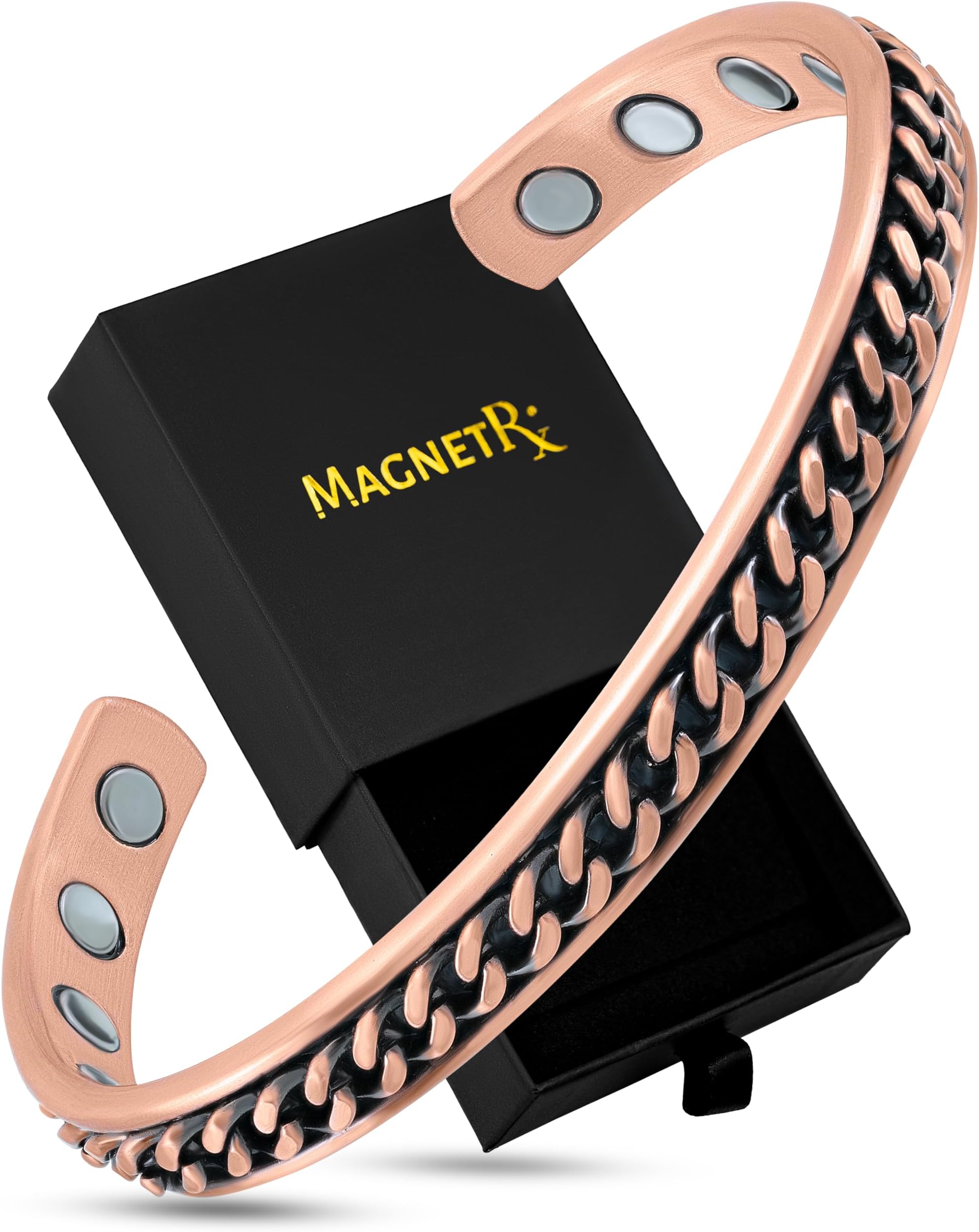 MagnetRX Pure Copper Magnetic Bracelet - Magnetic Copper Bracelets for Men - Adjustable Cuff + Gift Box