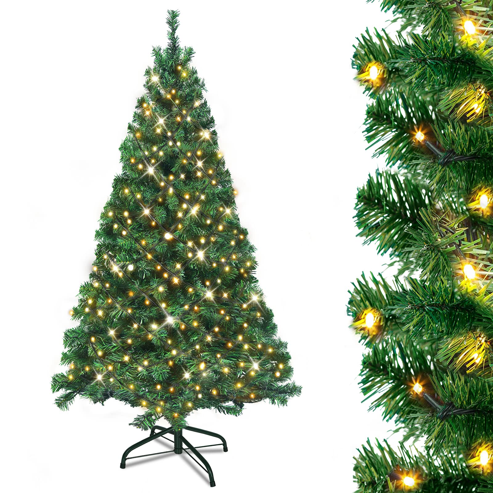 UISEBRT Sapin de Noël Artificiel avec Lumineux LED, Support en Métal 350 Lumières, Sapin Artificiel en PVC pour Décoration de Noël (210cm)