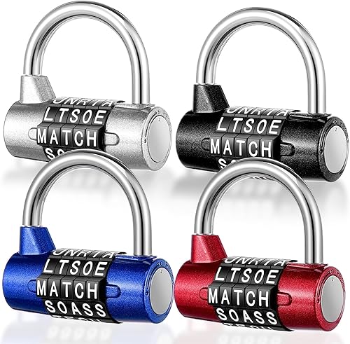 Miniatura 7 de 4 candados de combinación de 5 letras, candado de seguridad de metal resistente reiniciable sin llave en 4 colores para casillero de gimnasio, caja