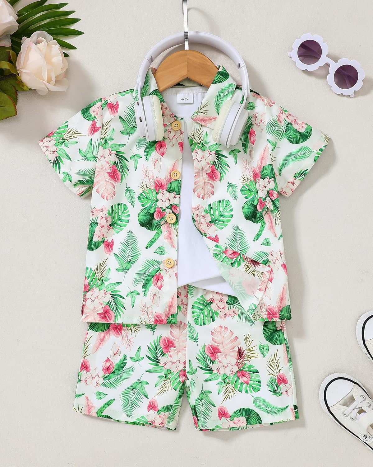 ZOEREA Toddler Baby Boy Clothes Hawaiian Outfit Shorts Sets Printed Button Down Shirt and Shorts Summer Beach Clothes 1-5T Pink-moth Orchid 18-24 Months image 8 of 9 B0DNYWQMFX
