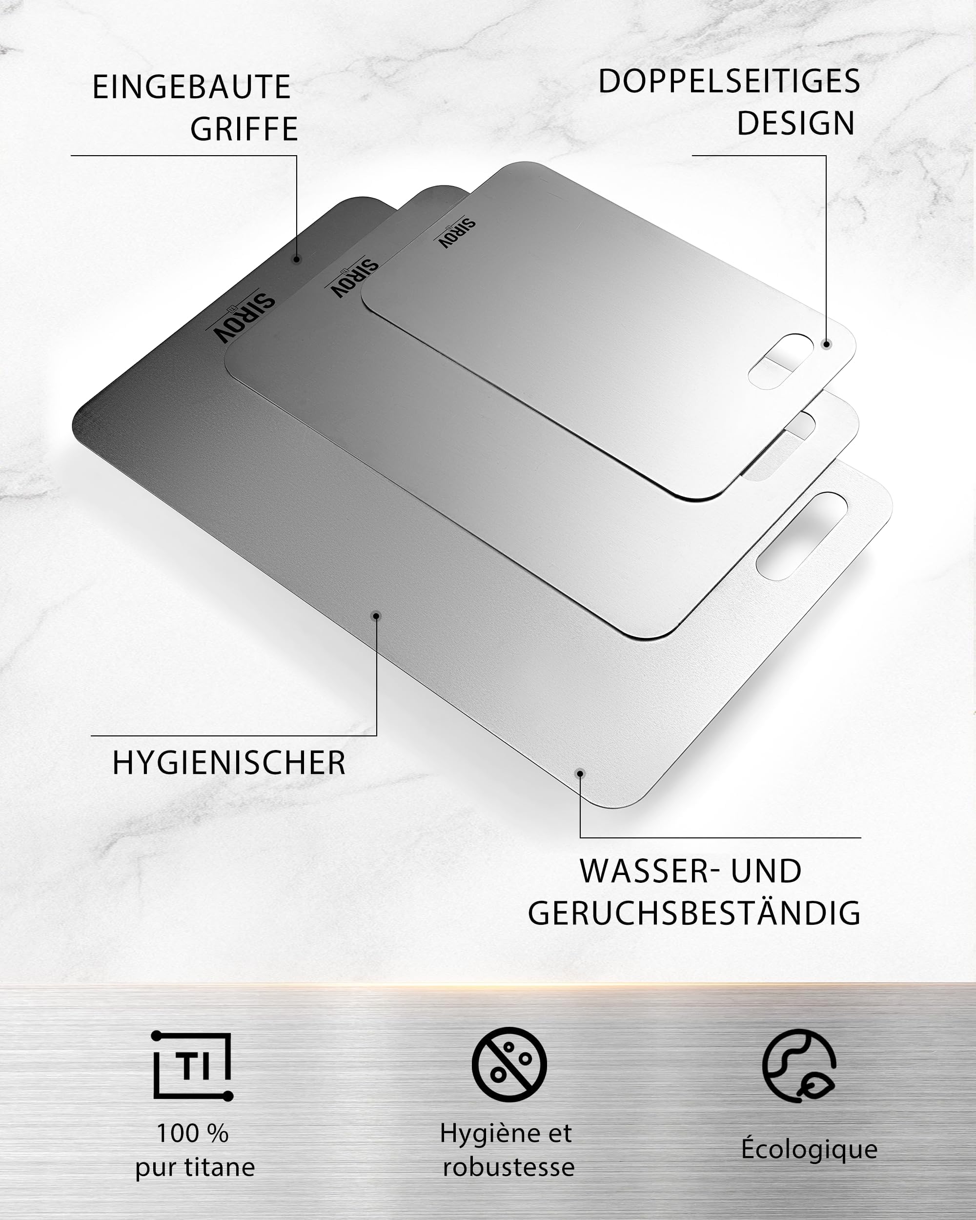 Titan Schneidebretter 3er Set, Hitzebeständig, pflegeleicht und langlebig, für Fleisch, Gemüse, Brot und Obst geeignet, spülmaschinengeeignet(25 * 40+20 * 32+16 * 26 cm)