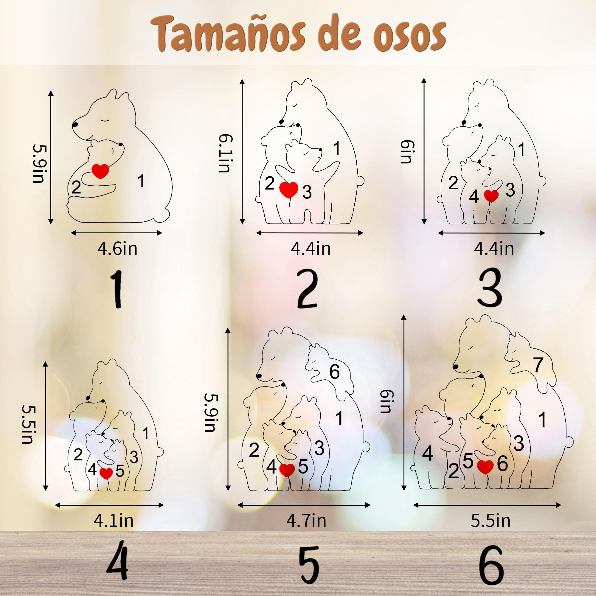 Easycosy Regalo Dia de la Madre, Puzzle Personalizado Familiar de Osos de Madera con 2-7 Nombres, Rompecabezas Personalizados con Familia de Osos, Regalos Decorativos para Mamá, Papá, Navidad — view 3