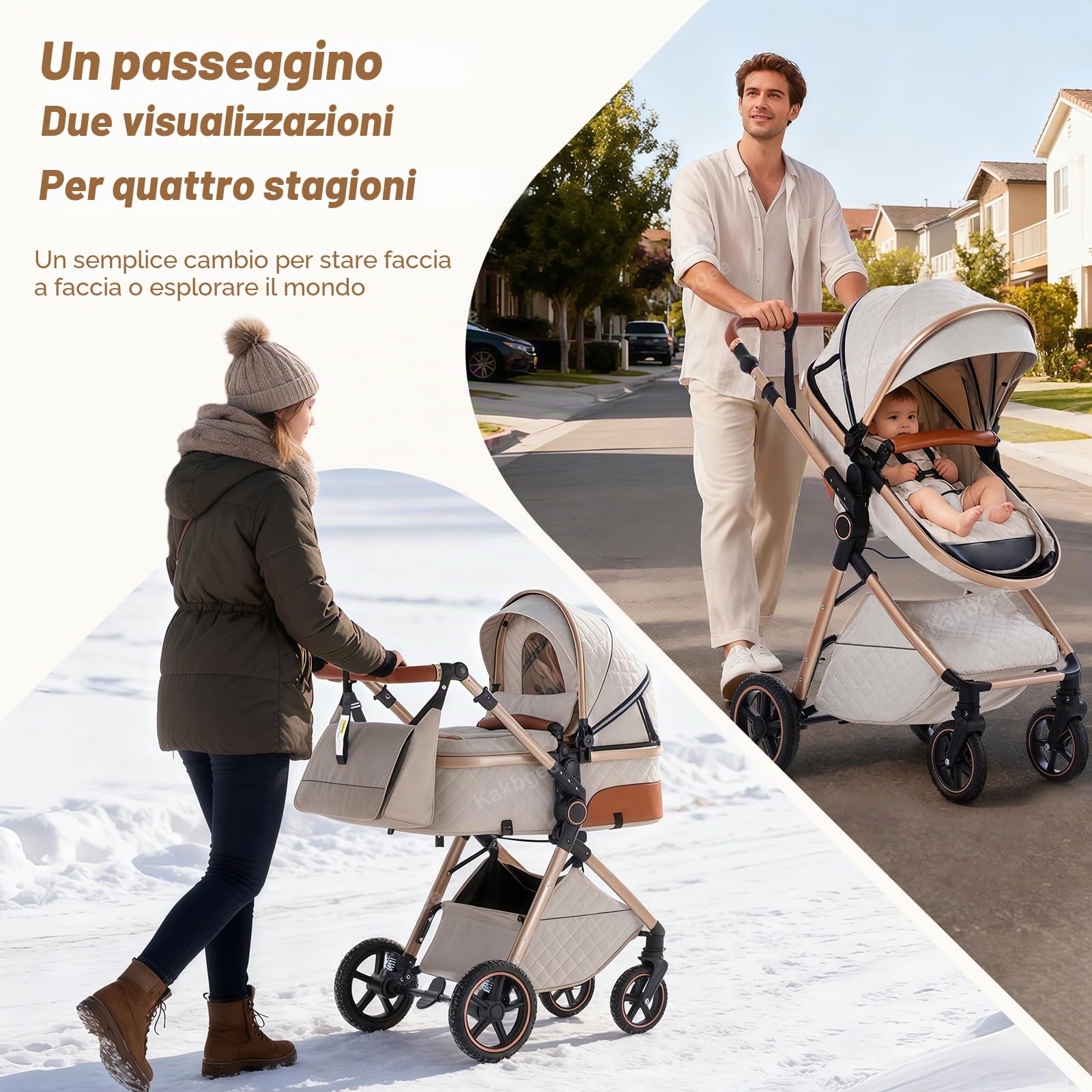 Passeggino 3 in 1 con Seggiolino Auto, Carrozzina Piegevole, 7-Altezza Regolabile, Sospensione 4 Ruote, Copripioggia e Zanzariera, Baby Stroller per Neonati 0-3 Anni (15kg), Grigio chiaro