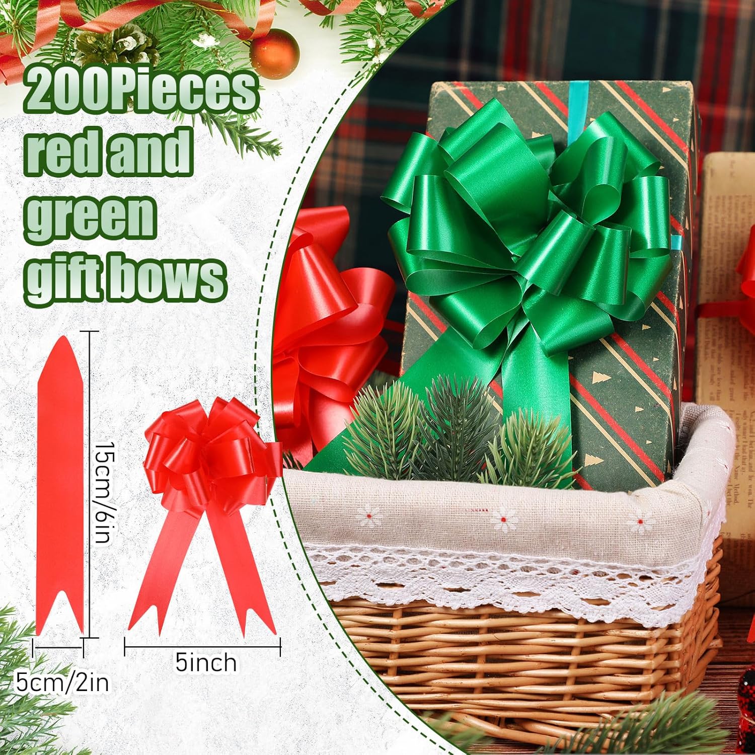 200 Pcs 5 Inch Valentine's Day Wrapping Gift Pull Bows, Pull Bows for Gift Wrapping with Ribbon for Florist Bouquet Basket Wine Bottles Wedding Holiday Birthday Anniversary(Red, Dark Green) - Image 3
