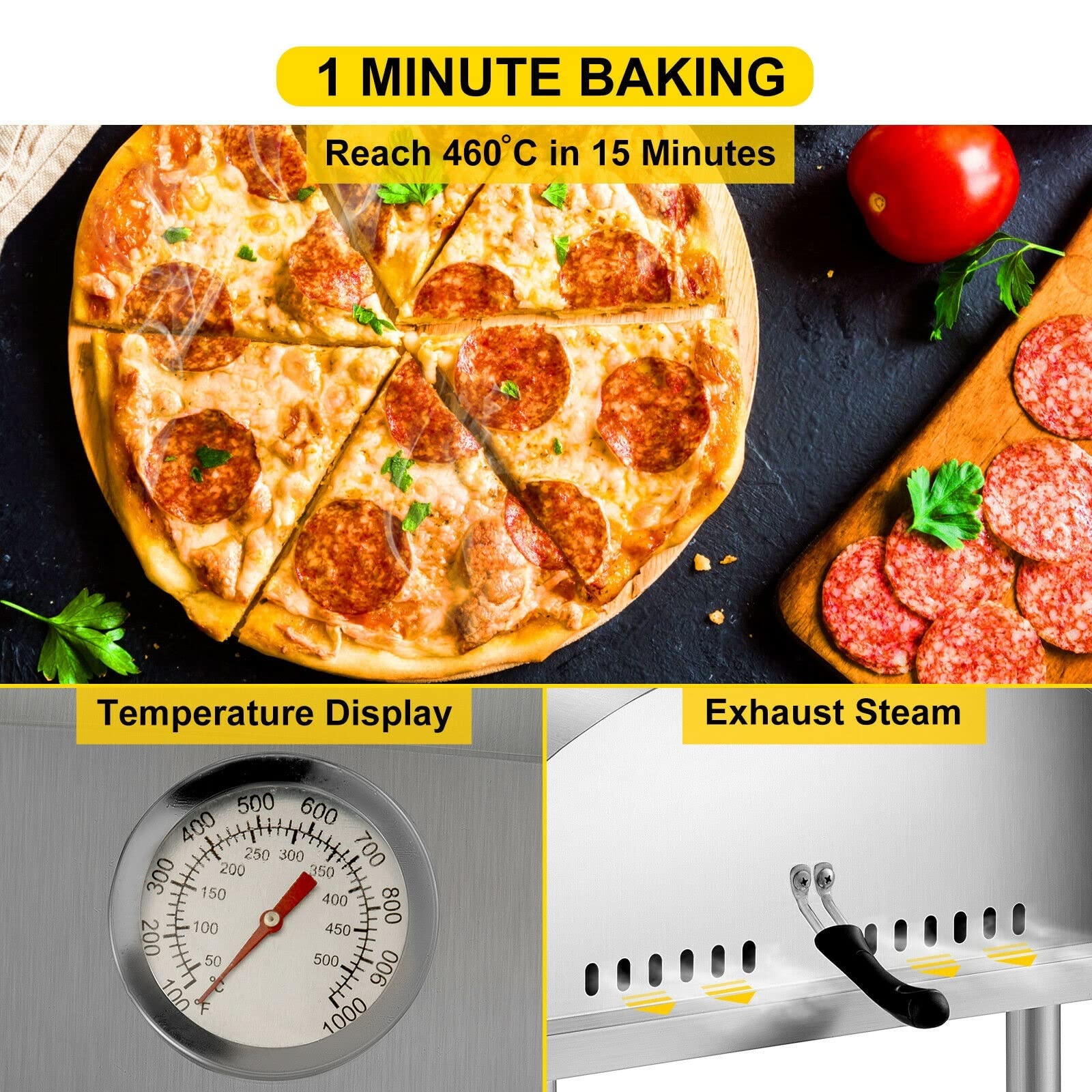12quot;Forno for pizza portatile a legna in acciaio inossidabile for uso alimentare for barbecue all'aperto, picnic, cottura di pizza, pane, gamberetti, salsiccia