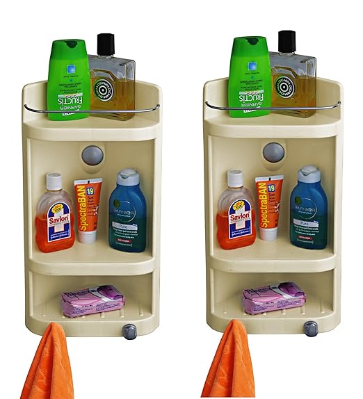 CIPLAPLAST Plastic Caddy Corner Cabinet | Bathroom Organiser | Corner Shelf Bathroom | Bathroom Accessories Items | Corner Cabinet for Bathroom Wall | Cabinets for Storage | White | Set of 2 at Rs. 799