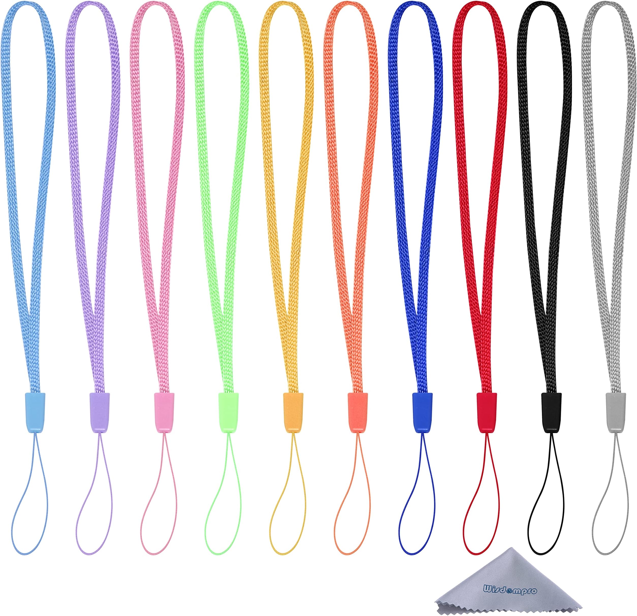 Wisdompro 10 Pack Hand Wrist Strap Lanyard, 7 Inch Short Colorful Nylon Wrist Lanyard String for USB Flash Drives, Keys, Keychain, ID Badges, Name Tags, Card Holder - Assorted Colors