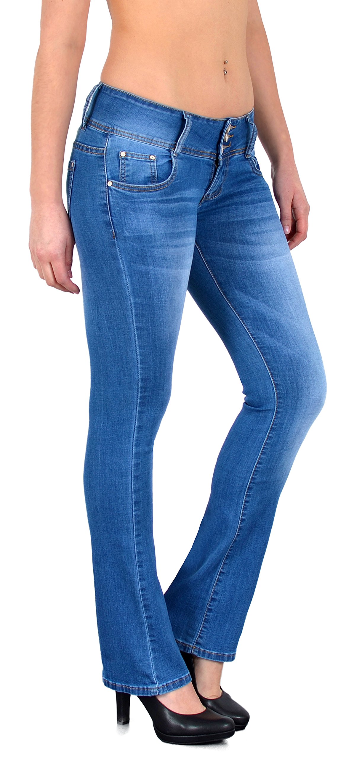 ESRA Bootcut Jeans Damen Low Waist Jeans Damen Stretch Schlaghose bis Übergröße B200