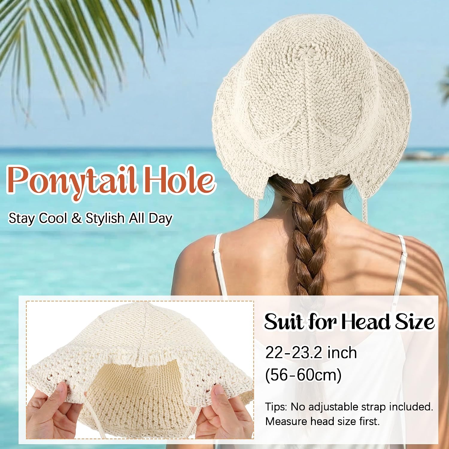 Ababalaya Women’s Lightweight Cotton Crochet Bucket Hat, Stiffened Hat Shape Sun Fisherman Hat with Chin Straps