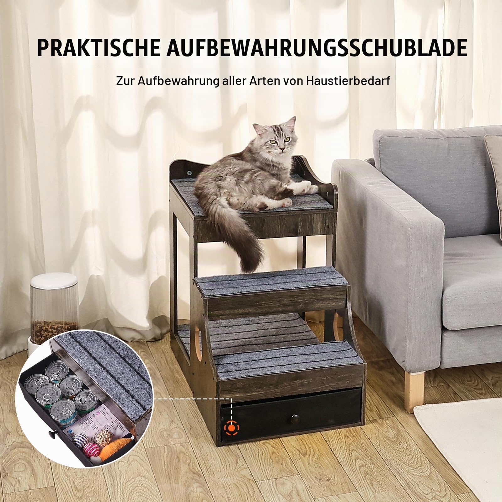 VEVOR Etagenbett für Haustiere mit Abnehmbarer Treppe, Fenstersitzstange für Hunde/Katzen mit Stauraum, mehrstufiges Bett, Fenstersitzstange, Schlafcouch, Sitzplattform für Haustiere, 830x450x675mm