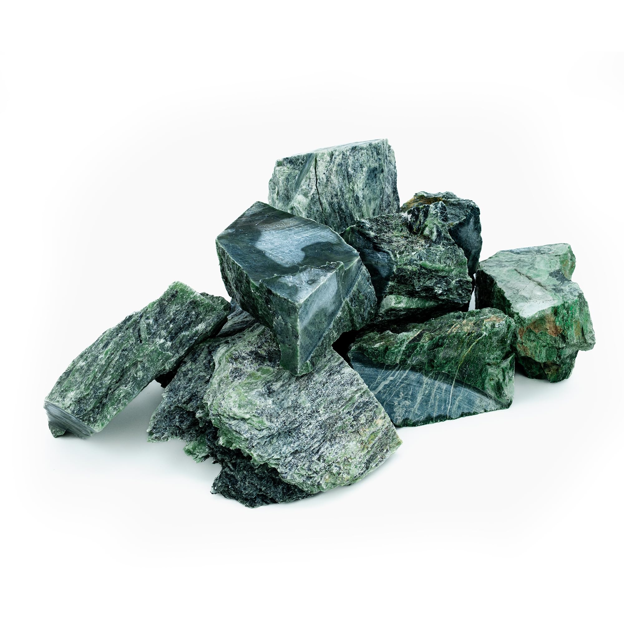 Piedras para sauna de nefrita, 15 kg, cortadas y rotas, 5 – 10 cm, extremadamente duraderas, vapor intenso, para estufas de sauna de madera
