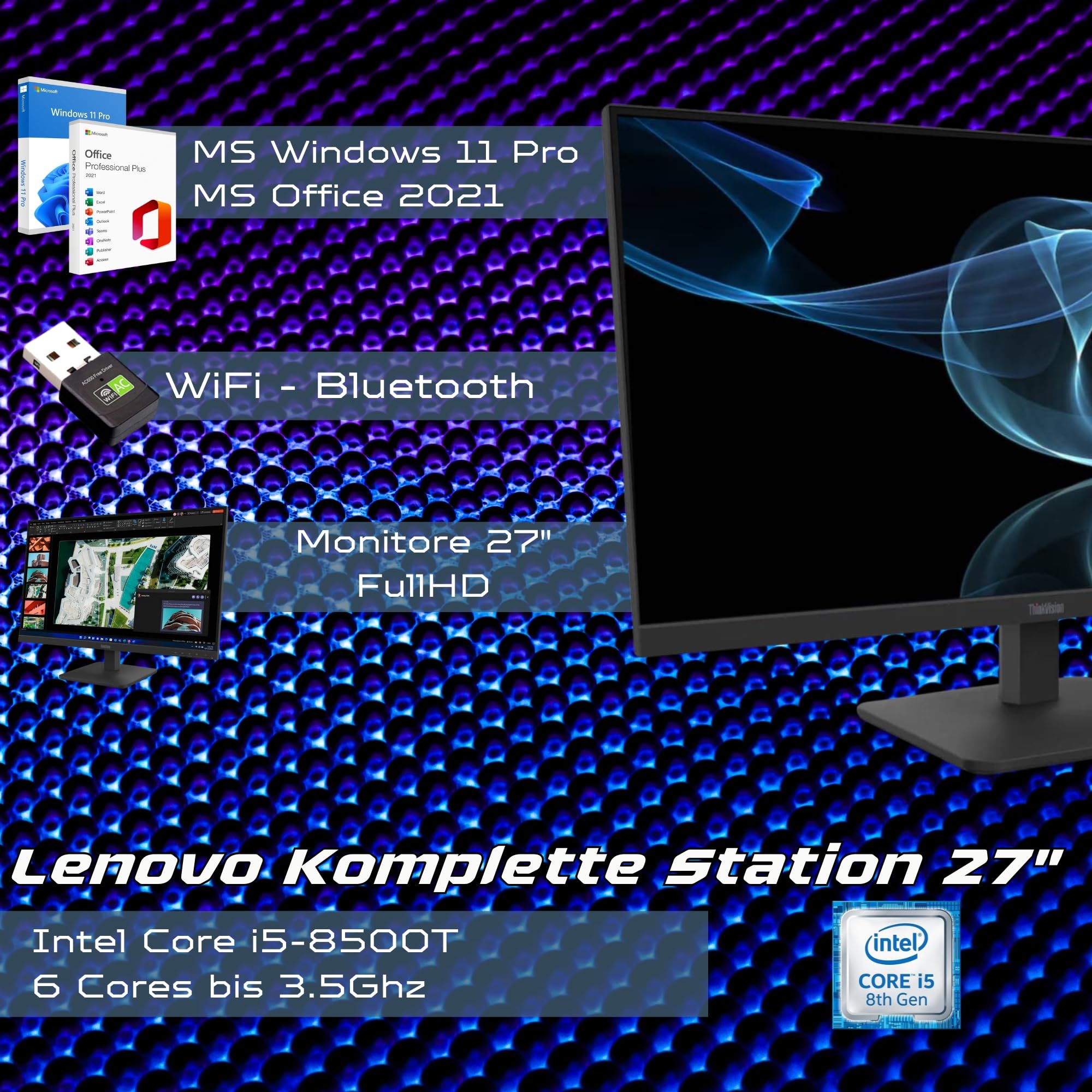 Computer Kompletter Desktop-Computer 27 Zoll i5 8500 16 GB RAM 512 GB SSD Win 11 Pro Office 2021 Pro Garantie 36 Monate