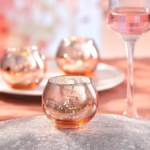 Miniatura 5 de LAMORGIFT 24 portavelas rosadas, portavelas votivas de vidrio de mercurio para decoraciones de fiesta de cumpleaños de 16 años, centros de mesa para