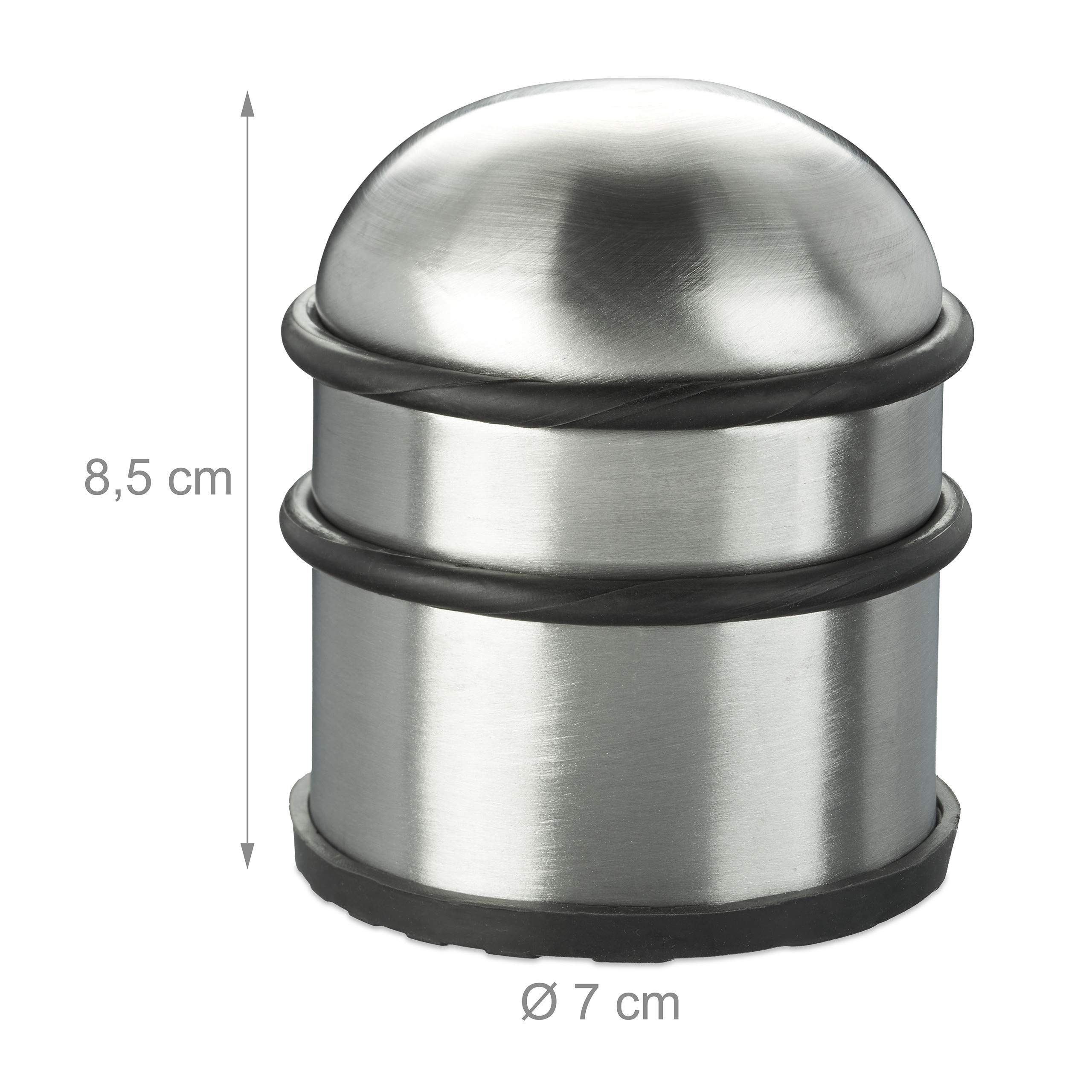 Relaxdays Tope Puerta, Puertas y Ventanas Pesadas, Acero Inoxidable y Goma, Alto y Redondo, Freno Suelo, 7cm Ø, Plateado