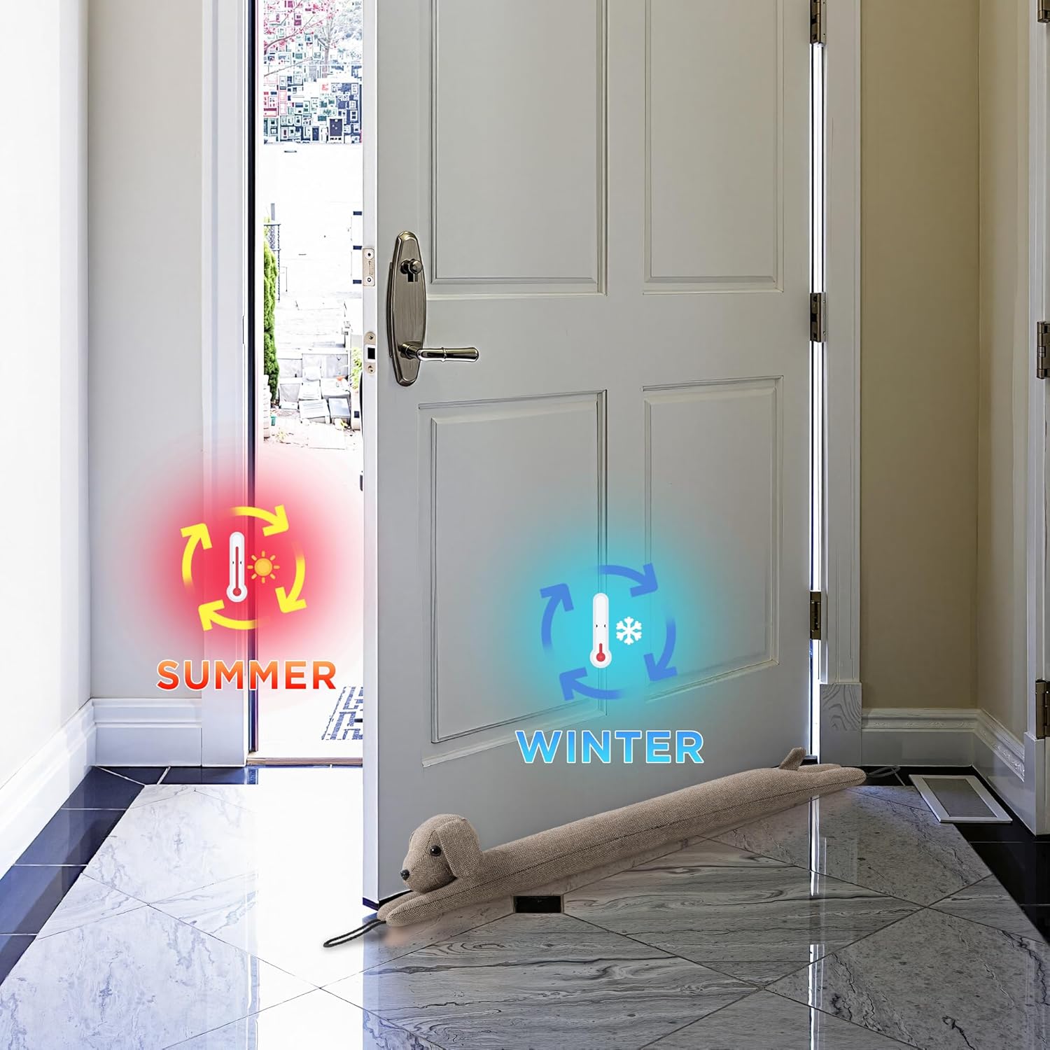 habibee Door Draft Stopper for Bottom of Door, 42 inch Cute Wind Blocker for Balcony Avoid Noise or Cold Air, Decorative Animal Soundproof with Hanging Loops for Home Decor, Heavy Duty Coffee Dog