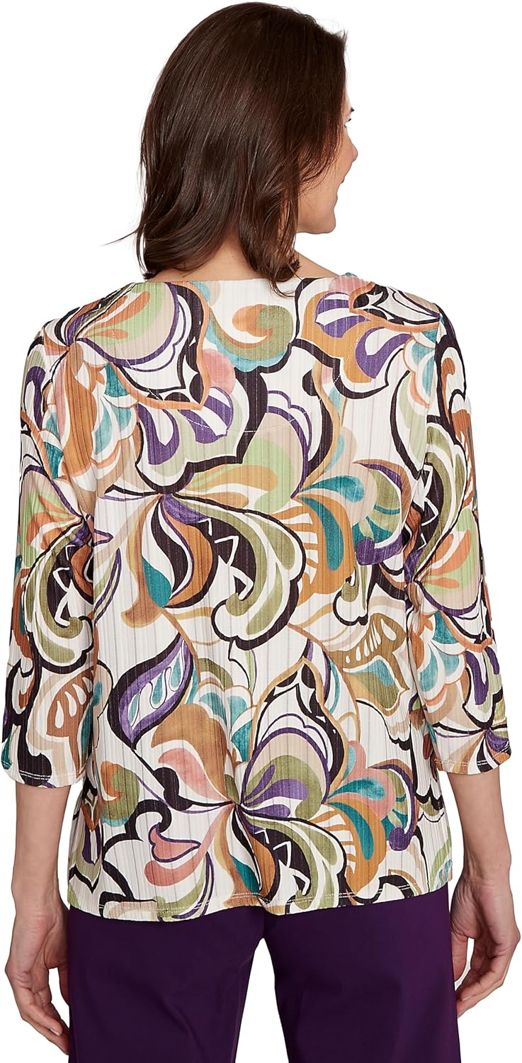 Abstract Scroll Split Neck Top - Image 2