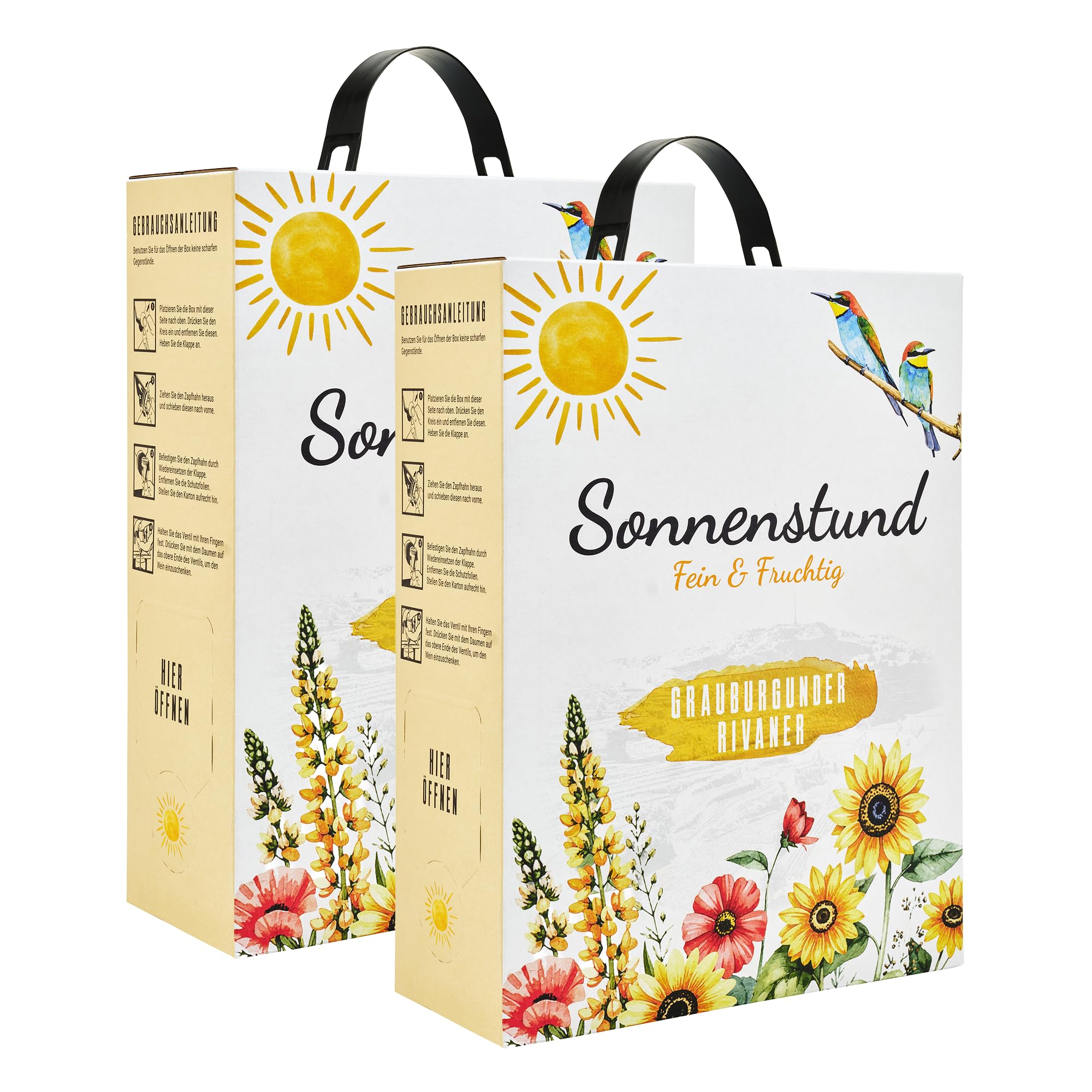 Sonnenstund Grauburgunder & Rivaner 2 x 3 Liter Wein-Box, fein & fruchtig mit Aromen von Apfel, Ananas und Litschi, Weißwein QbA vom Kaiserstuhl (2 x 3,0 l Bag-in-Box)