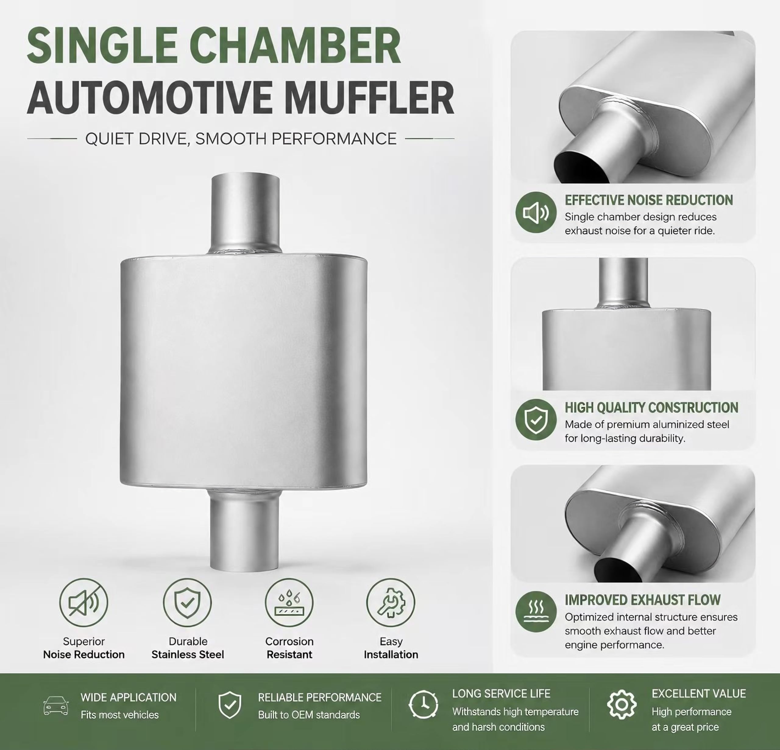Aluminized Exhaust Muffler - Aggressive Sound -4