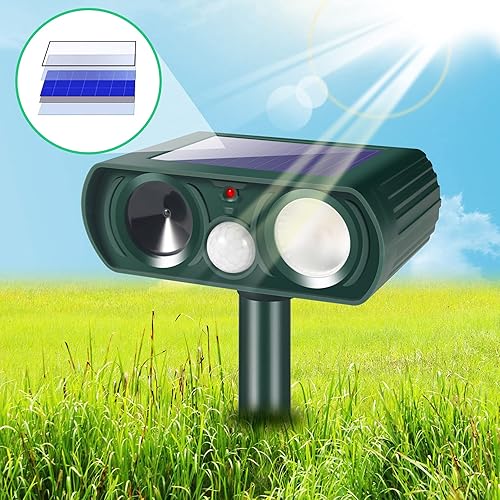 Miniatura 4 de Repelente solar ultrasónico de animales al aire libre, paquete de 2 repelentes de ciervos, repelente de gatos, disuasorio con sensor de movimiento y