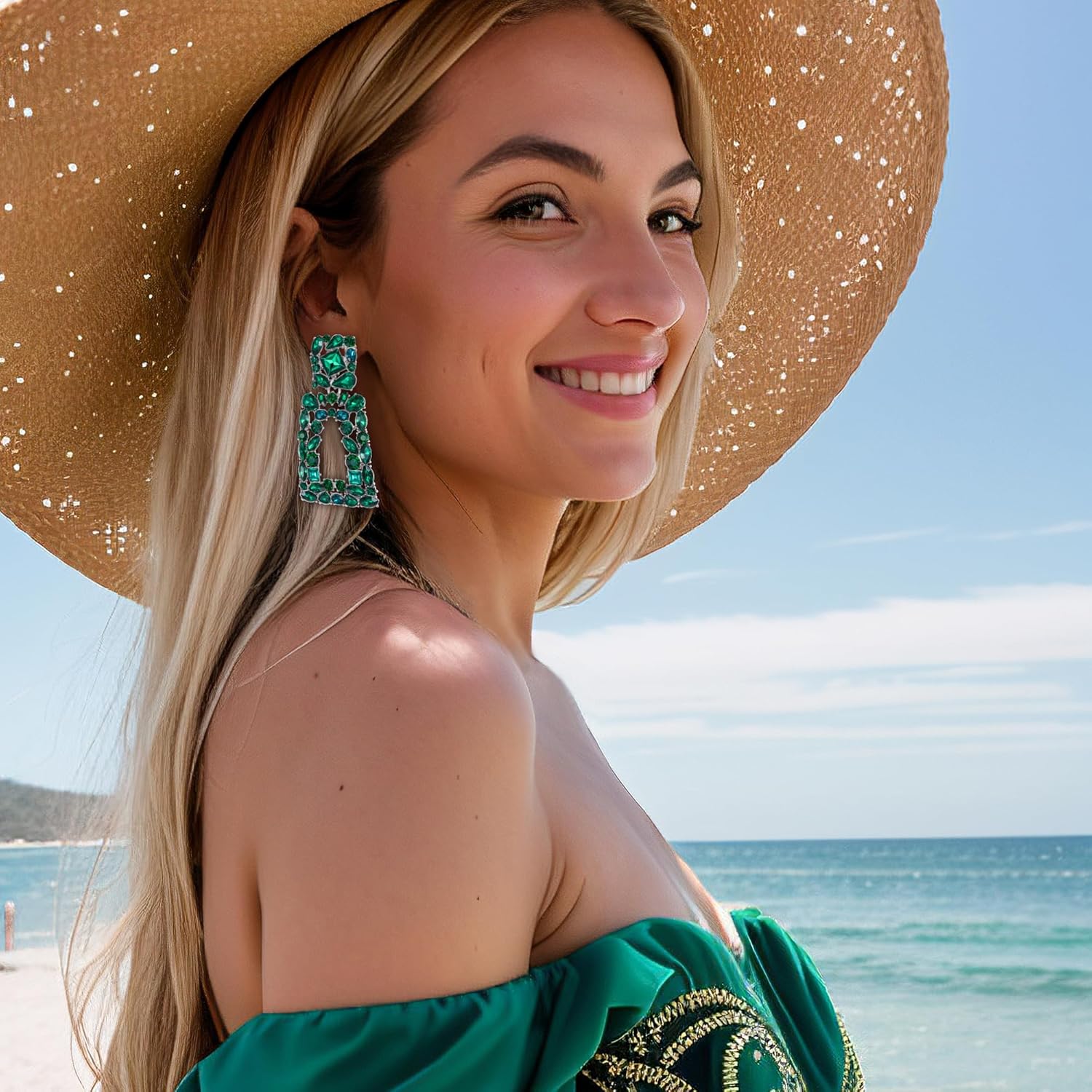 Flyonce Rectangle Dangle Earrings for Women, Rhinestone Crystal Geometric Statement Earring Fashion Jewelry - Image 3