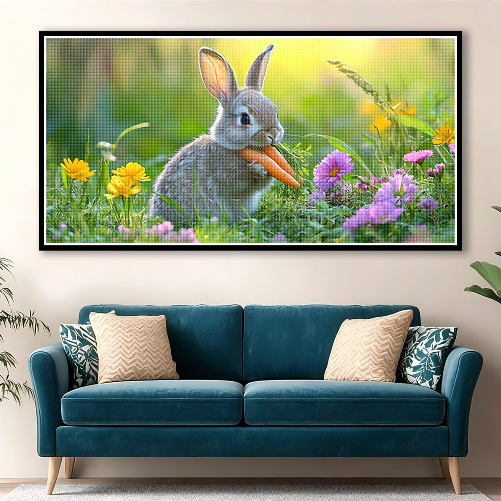 Diamond Painting Adultos Animal Pintura Diamante, Conejo Diamond Painting 5D Completo, DIY Cuadrado Bordado Punto de Cruz Cuadros de Diamantes Kit para Decoracion Hogar, Regalo Mujer 160x80cm 0J-324