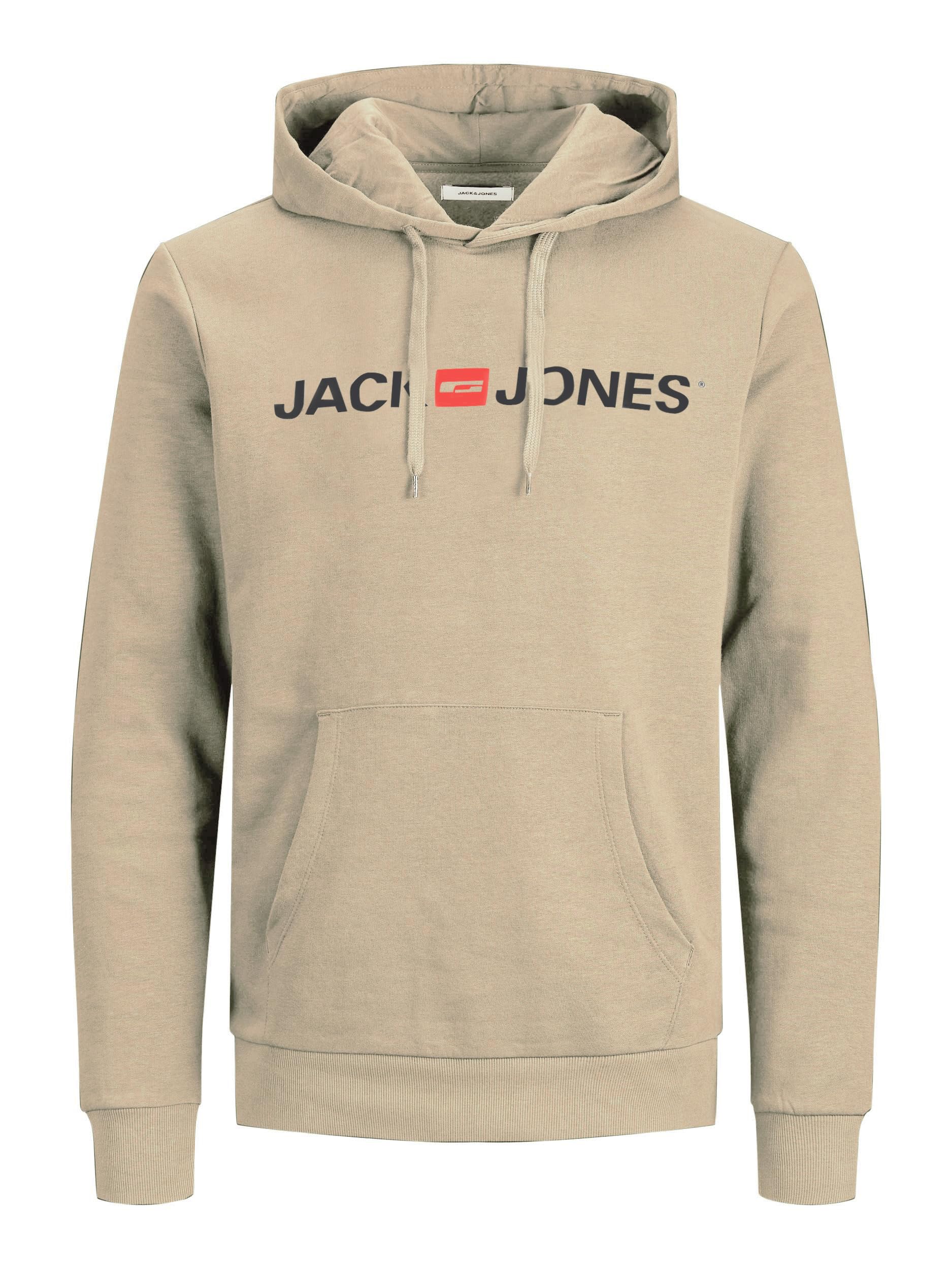 JACK & JONES Male logo hoodie, Beige (Crockery/Reg Fit), XL