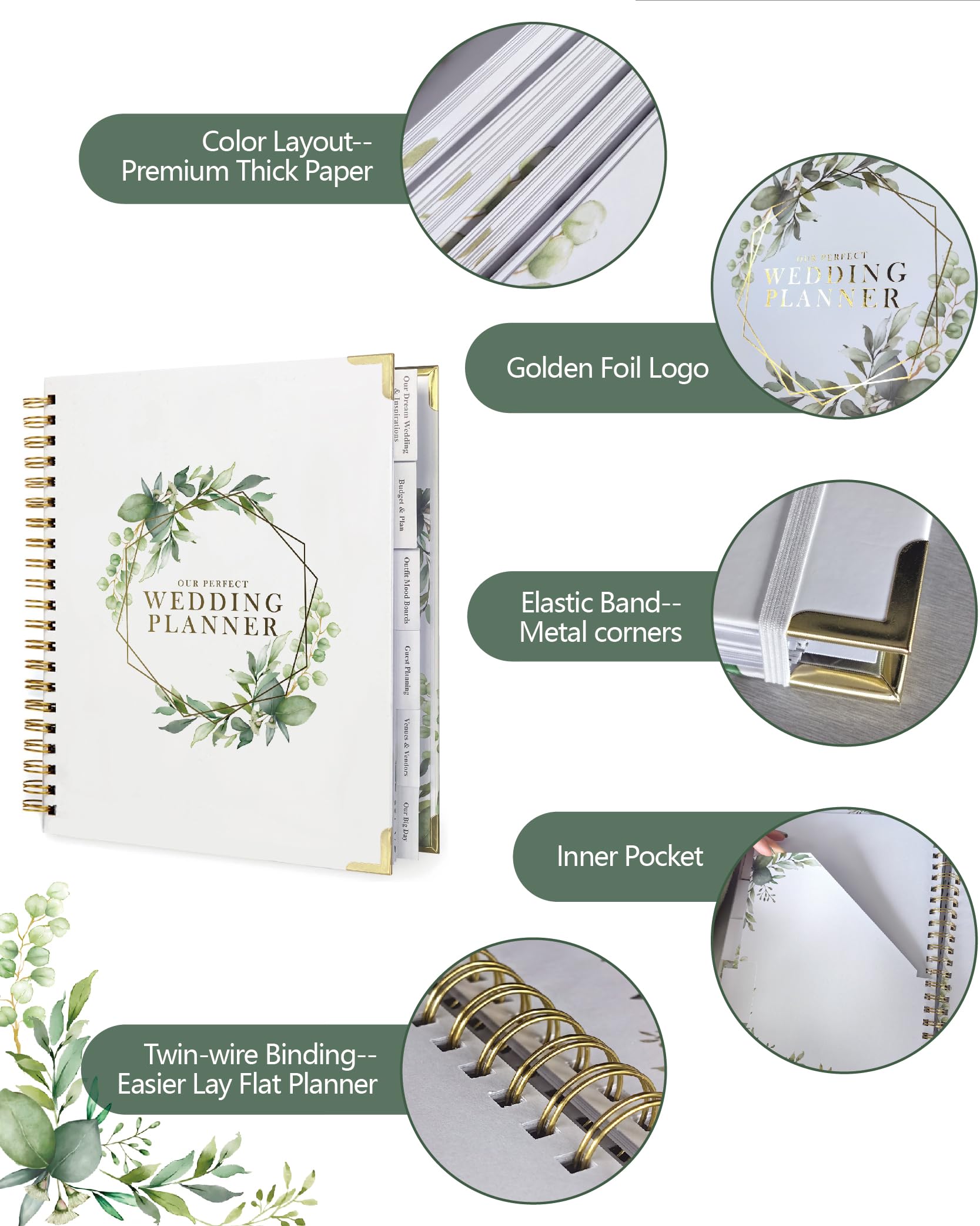 WeddingGiftsWedding Wedding Planner for Bride,Wedding Planning Book and Organizer,Wedding Binder Book with Pockets,Perfect Engagement Gifts for Newly Enaged Couples (Floral) - Image 4