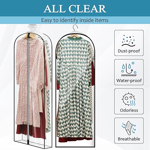 Miniatura 3 de Perber Bolsas de vestir transparentes de 60 pulgadas para vestidos largos, bolsas de ropa reforzadas de 4 pulgadas para colgar ropa, bolsa de ropa