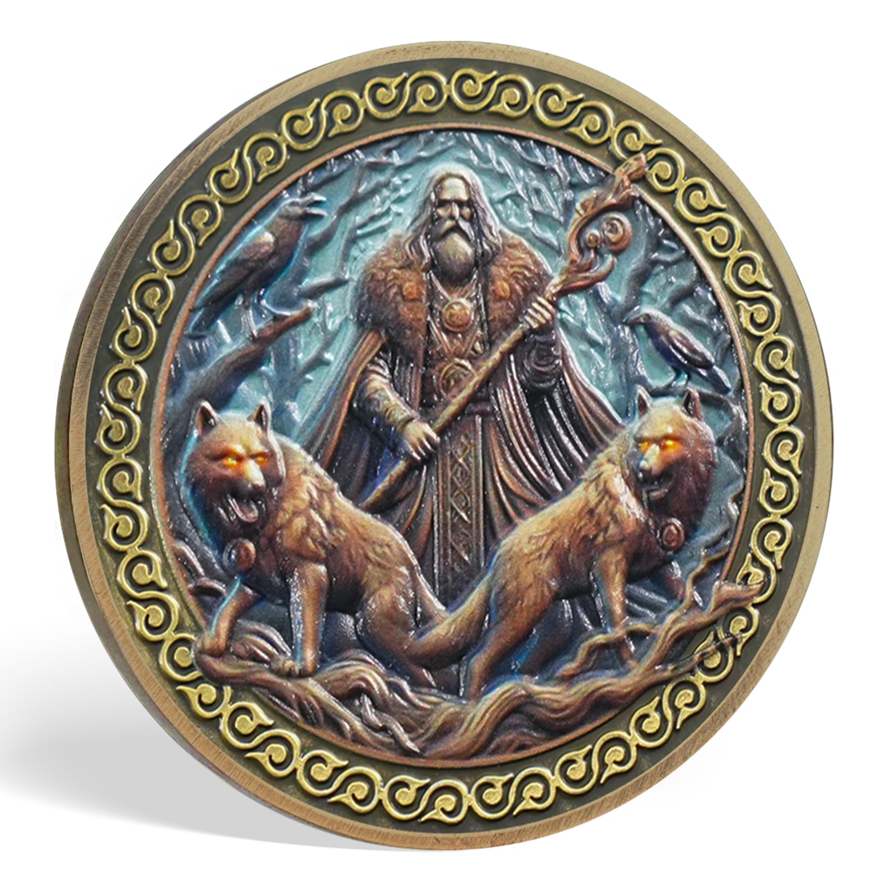 Odin Viking Coin, Viking Warship Challenge Coin - Geri & Freki Norse Mythology Protective Talisman, Bronze Viking Gifts for Men Women - Image 2