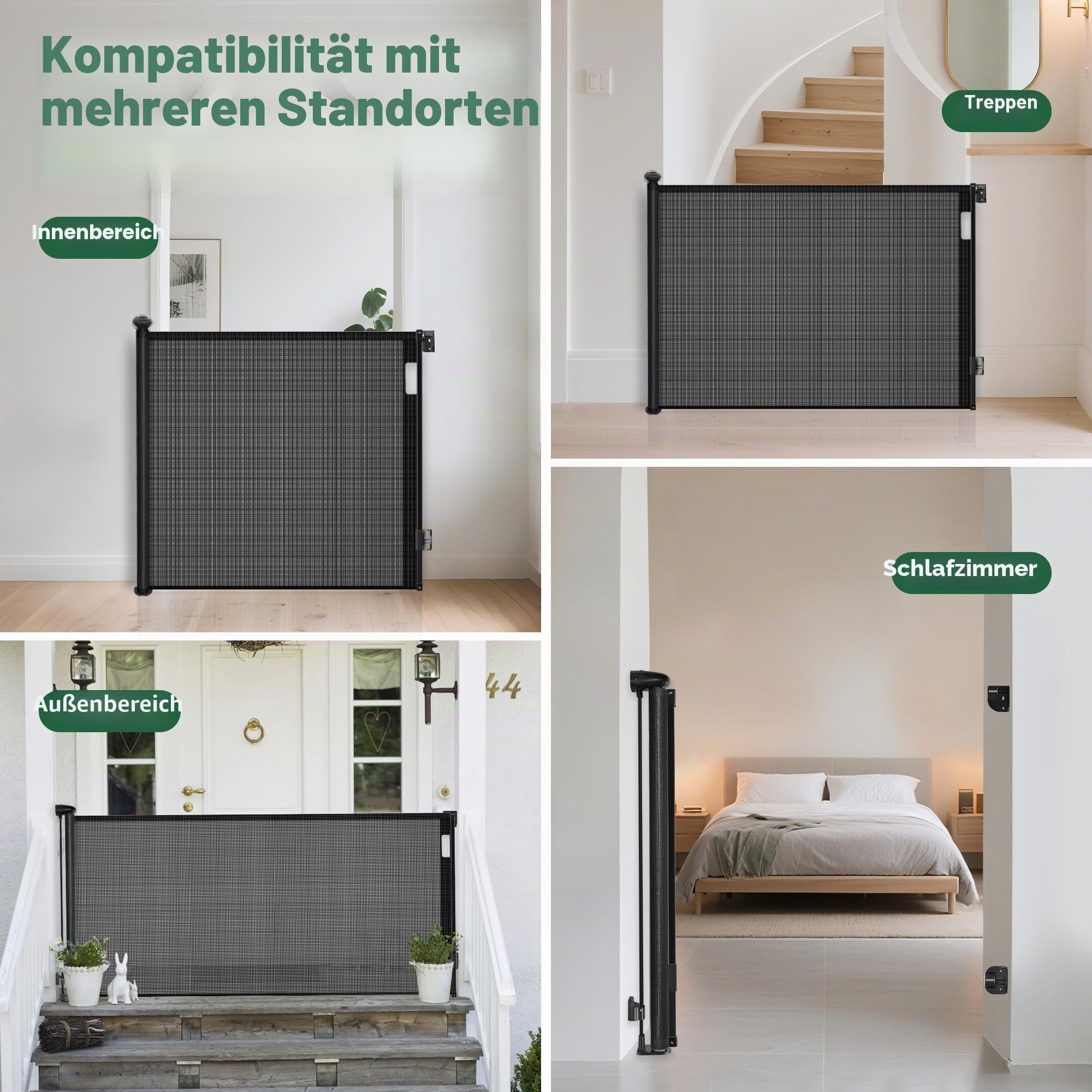 Ycozy Treppenschutzgitter Türschutzgitter Ausziehbar 0-200 cm Kinderschutzgitter Einhändiges Öffnen Absperrgitter für Baby und Haustiere Schutzgitter Treppe Innen Außenbereich (Schwarz)