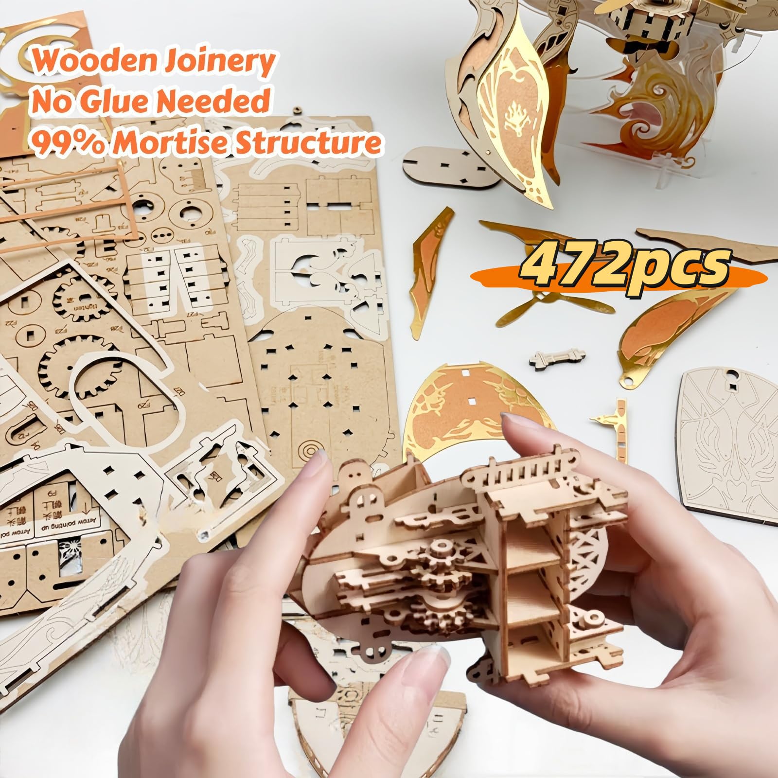 Vintage Steampunk DIY mechaniczne puzzle 3D - Wieloryb Arka Wszechświata zestaw modelowy z ruchomymi skrzydłami - śmigła i dźwięk wieloryba, statek kosmiczny Fantasy Atlantis (Dawn PLATINUM WHITE)