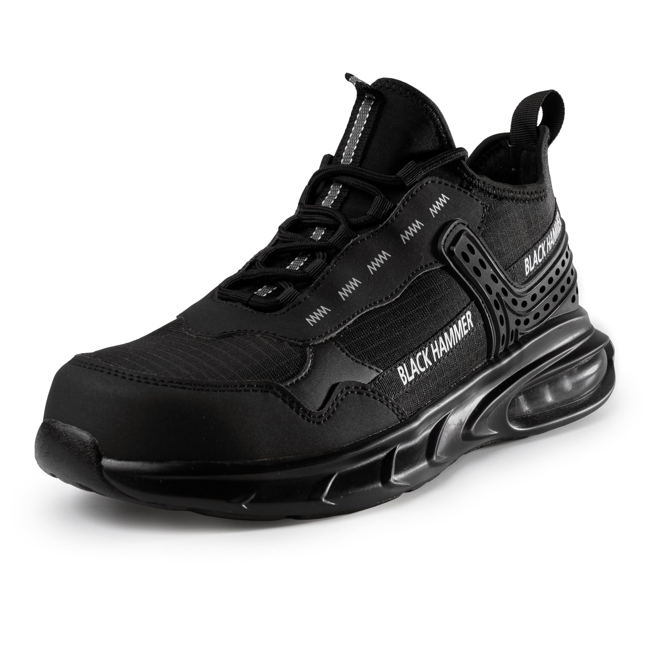 Lightweight Safety Trainers for Men - Air Bubble Comfort, Non-Slip Work Shoes, Steel Toe Cap with Pull Tie Laces Day Wear 5599 Black