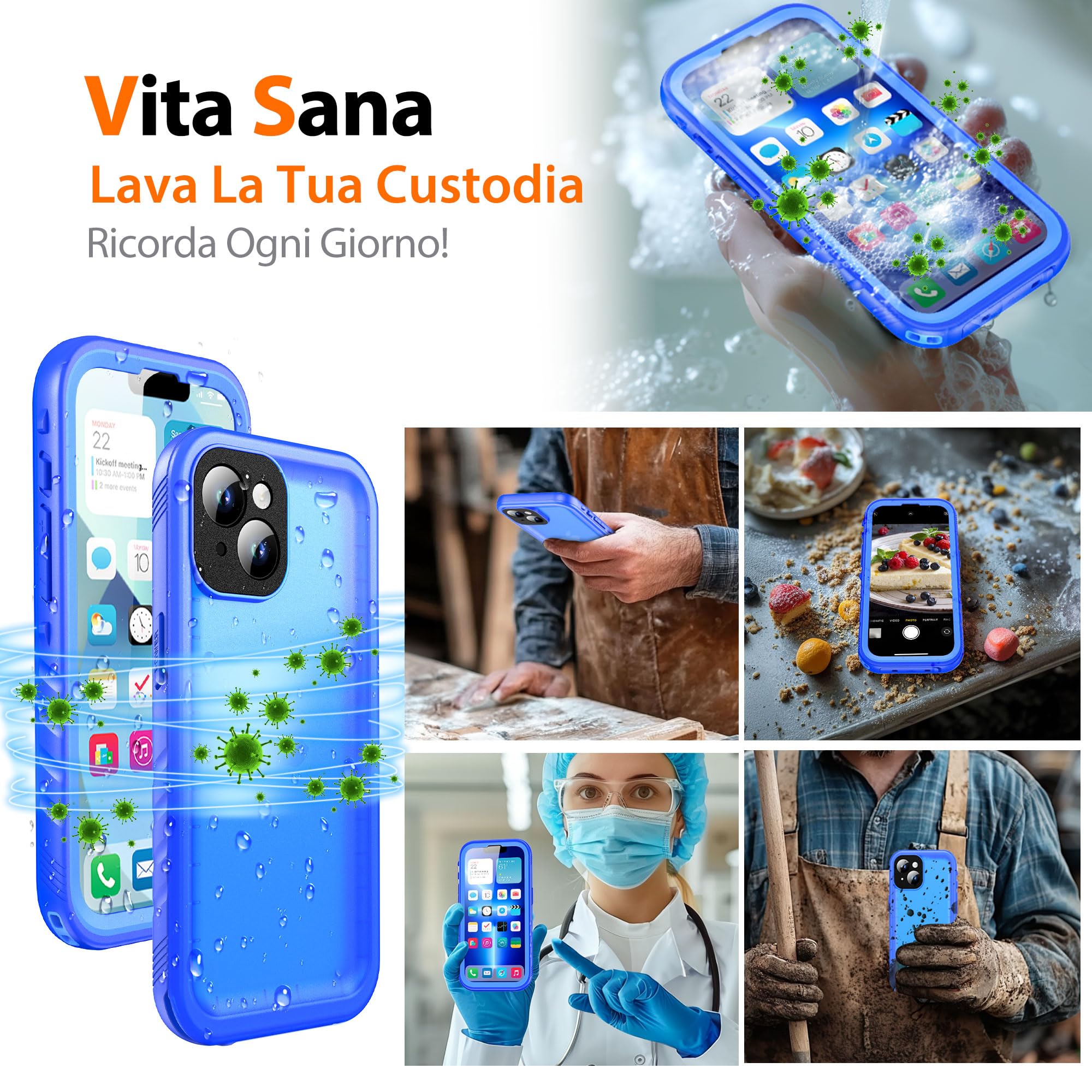 Cozycase Ultra Resistente Cover Impermeabile Antiurto Per iPhone SE 2022 2020 8 7 IP68 Subacquea Antipolvere 360 Completa integrale Militare Rigida Rugged Custodia Anti Urto Waterproof Trasparente